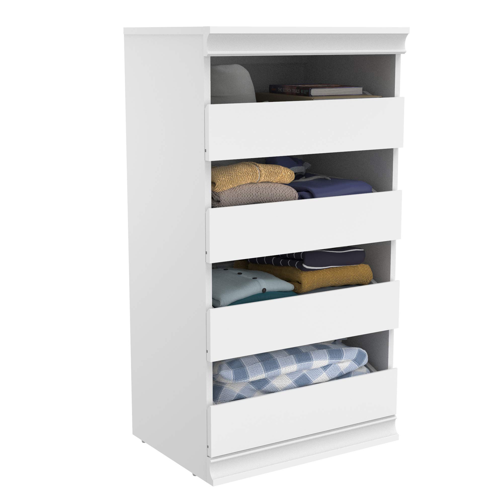 ClosetMaid 4-Drawer Modular Storage Unit - Wooden Closet Organizer with Stackable Design, Full Backer & Decorative Trim - White | Perfect for Bedroom, Closet & Home Organization