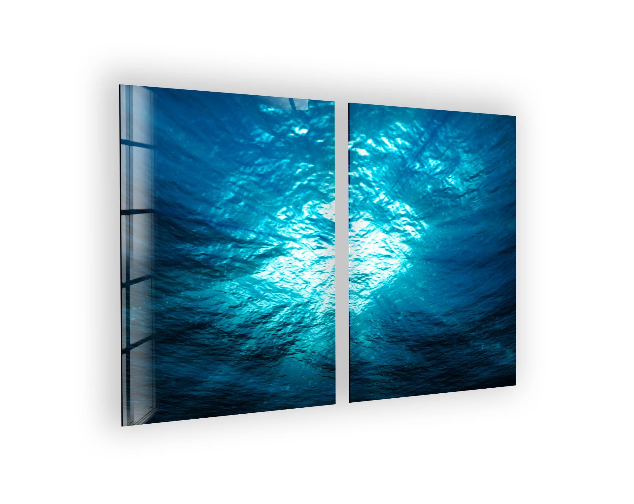 Blue Deep Underwater Abstract Glass Wall Art - Handmade Ocean Themed Decor for Living Room, Bedroom & Office - Perfect Modern Home & Office Decoration