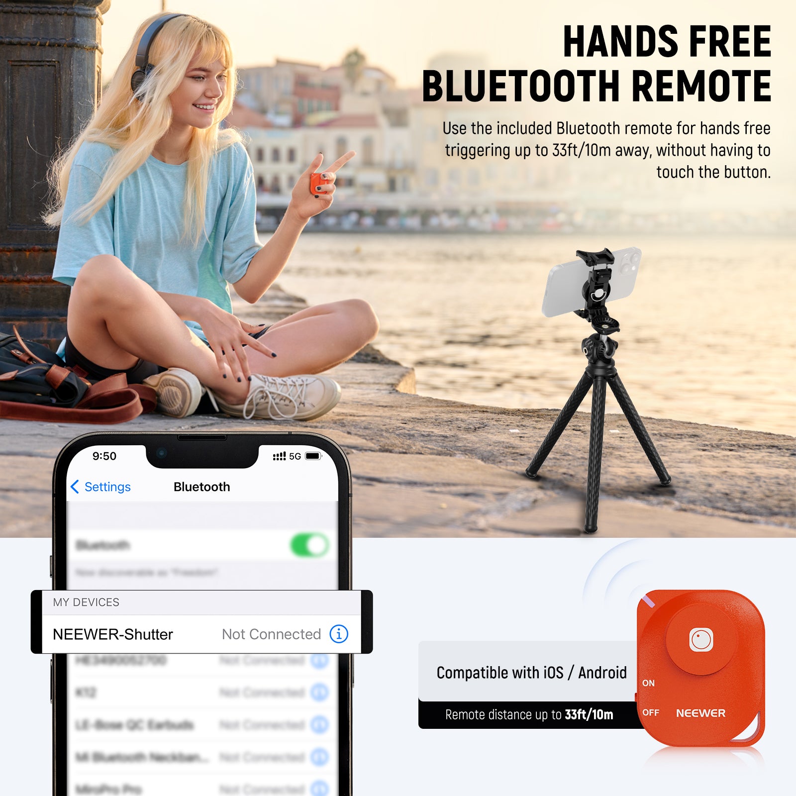 NEEWER TP34 Flexible Tripod Stand with Wireless Remote - Perfect for Smartphone Photography, Vlogging, YouTube Videos & Travel Shots