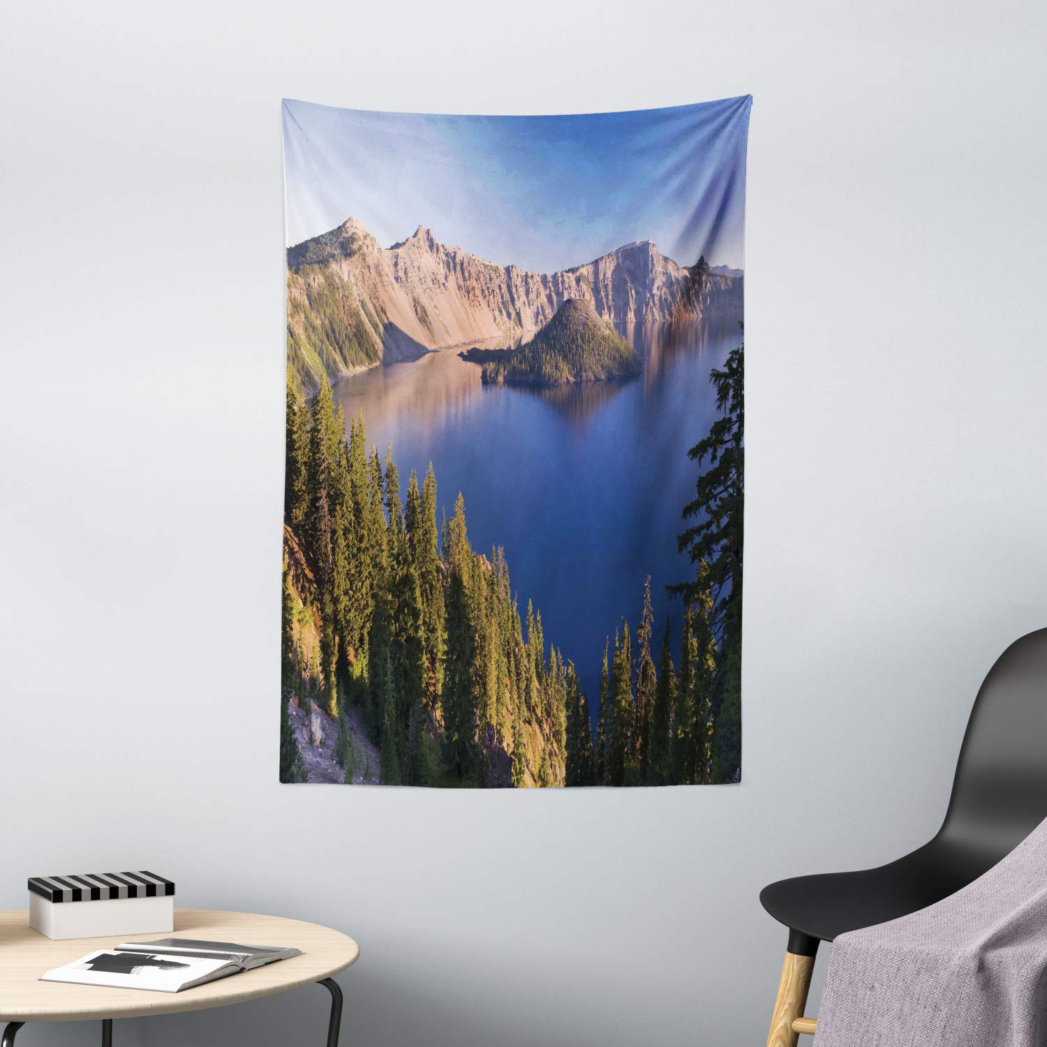 Ambesonne Lake Forest Tapestry - Crater Lake Volcano Oregon Scenic Wall Art for Bedroom, Living Room & Dorm Decor | 40x60 Inch Multicolor Nature-Themed Wall Hanging | Perfect for Boho Home Decor, College Dorm Aesthetic & Meditation Spaces