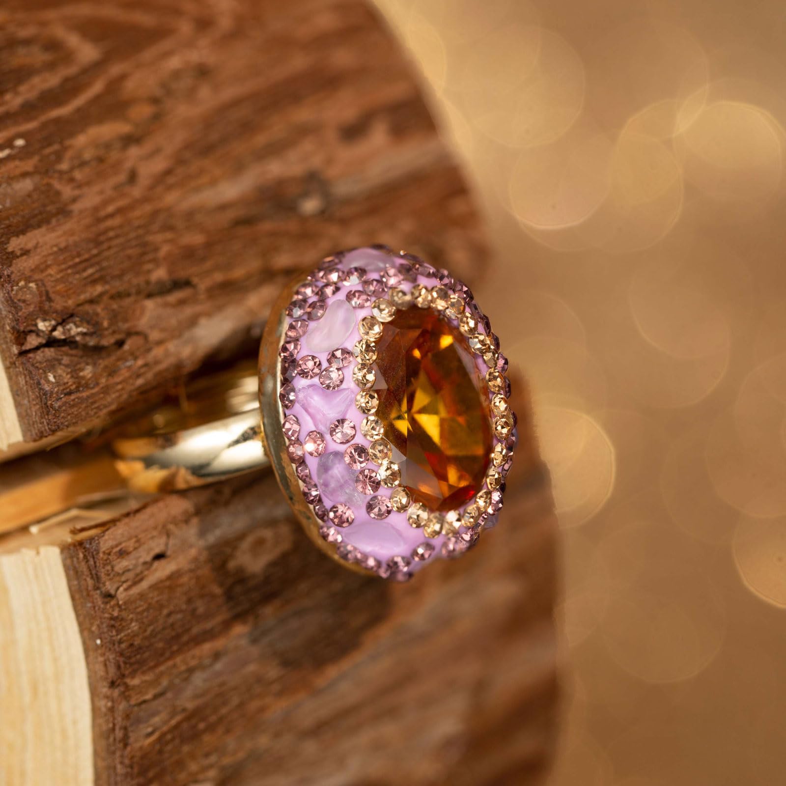 HZMAN Vintage Crystal Ring for Women - 18K Gold Plated Cubic Zirconia Rhinestone Turkish Jewelry Gift for Anniversary, Birthday & Special Occasions