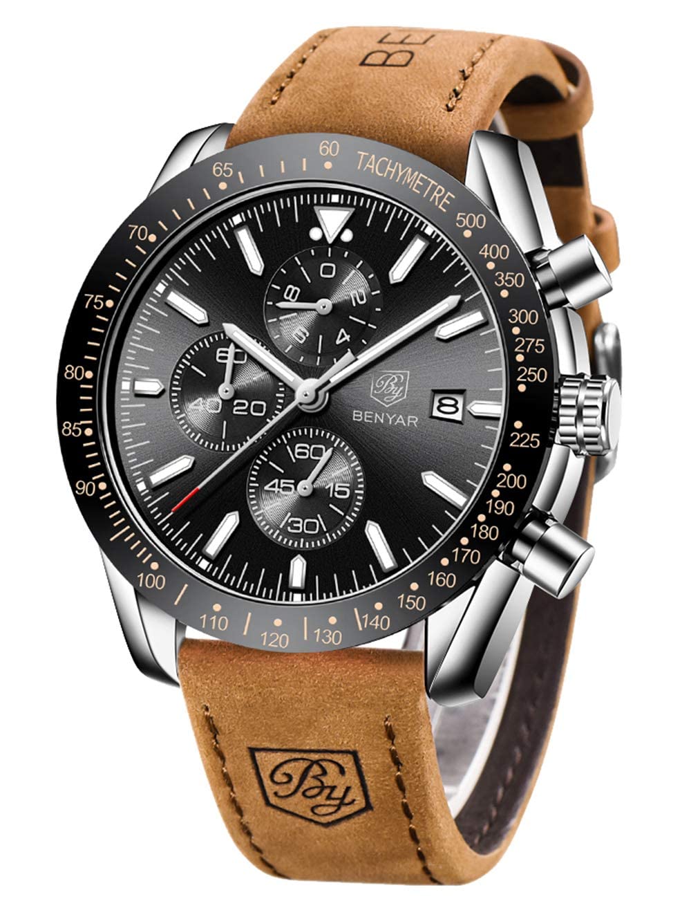 Stylish Men's Leather Band Chronograph Watch - Classic Elegant Casual Timepiece for Everyday Wear | Perfect for Office, Business Meetings & Formal Occasions