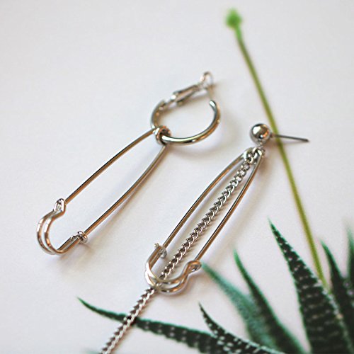 Stylish Long Tassel Asymmetric Safety Pin Chain Drop Earrings for Women & Men - Punk U-Shaped Dangle Earrings for Parties, Concerts & Gothic Fashion