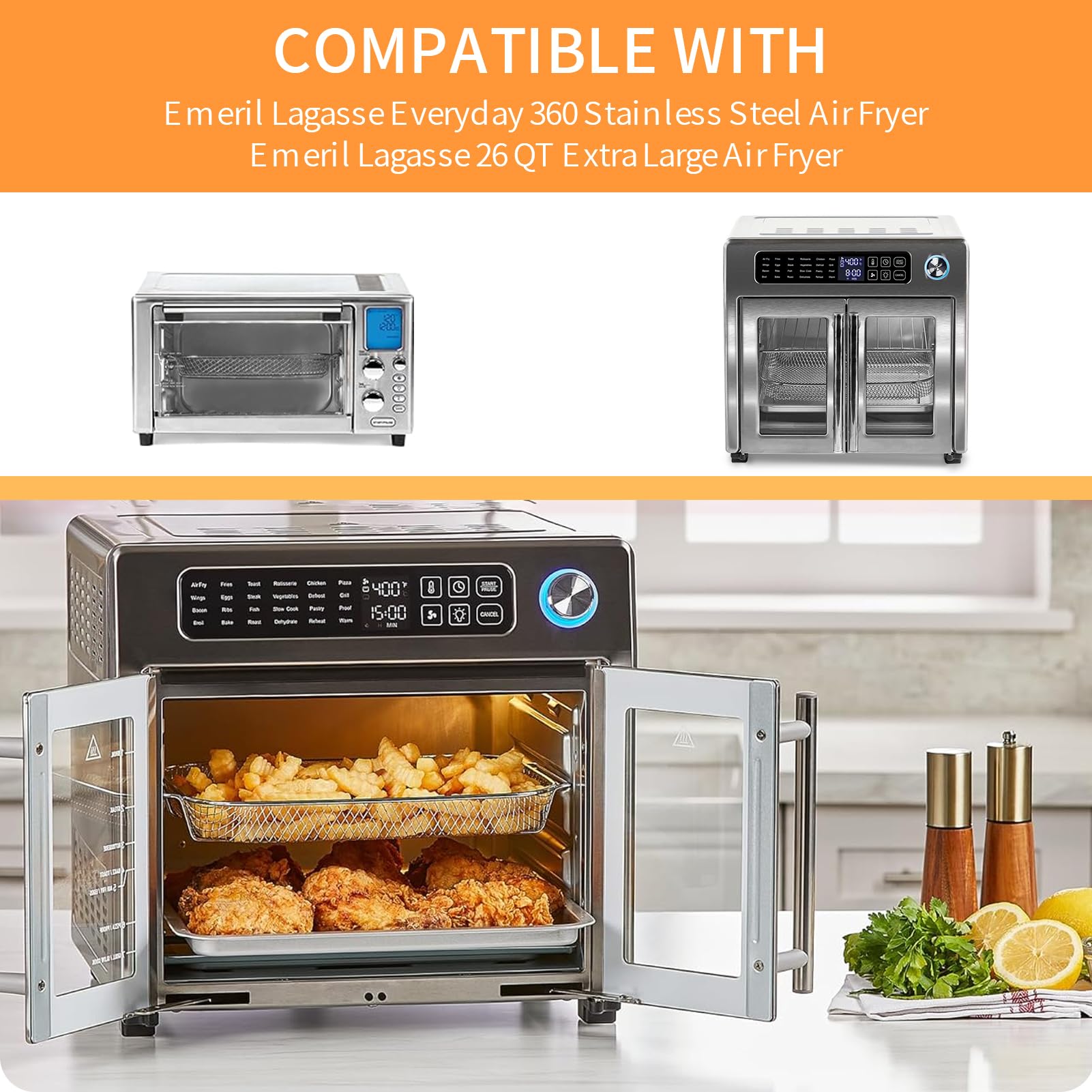 Replacement Air Fryer Basket for Emeril Lagasse 26 QT Extra Large Convection Toaster Oven - 12.5 x 10.2 Inch Non-Stick Mesh Wire Rack Accessory - Dishwasher Safe - Perfect for Healthy Frying, Roasting, and Reheating Meals