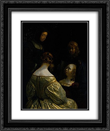 Gerard ter Borch Museum Art Print - Woman at a Mirror 20x24 Inch Black Ornate Frame with Double Matting | Classic Wall Decor for Living Room, Bedroom & Office