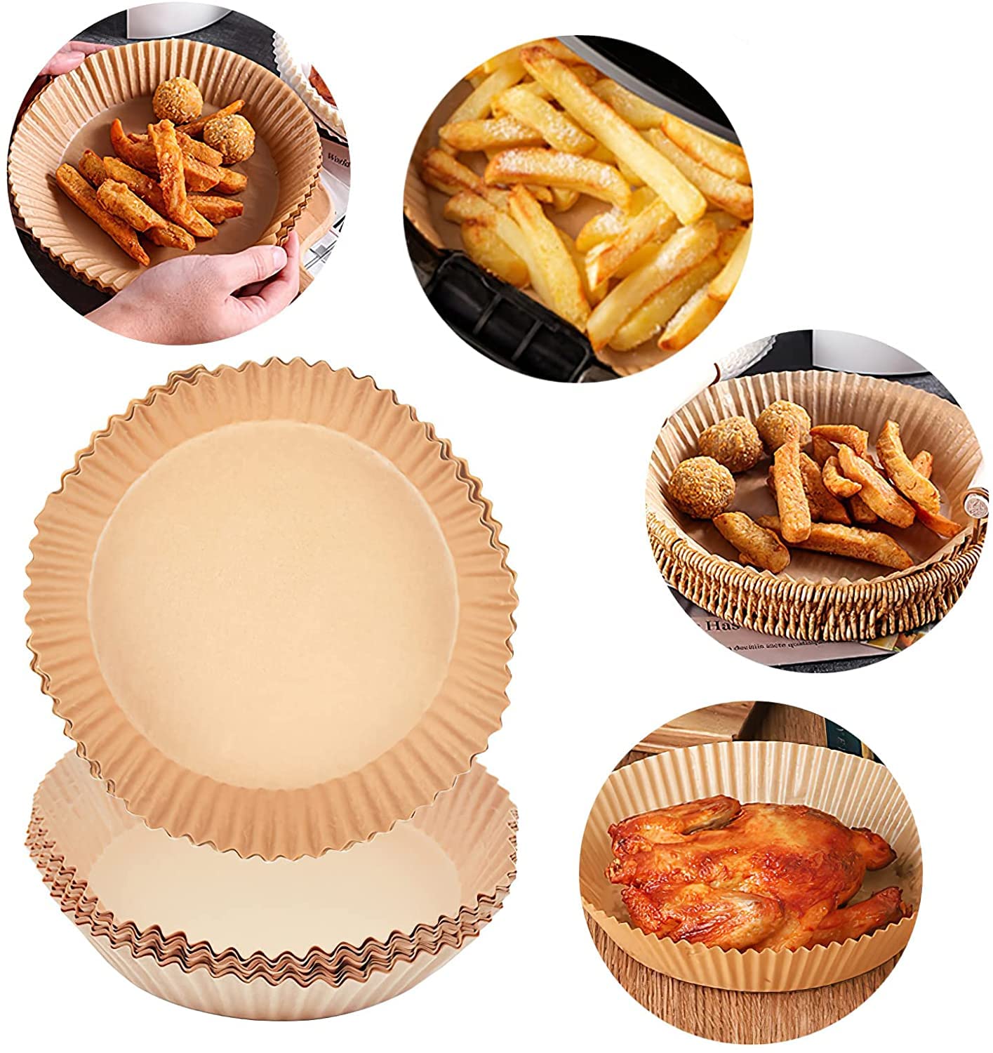 100 PCS Non-Stick Air Fryer Parchment Paper Liners - Disposable Round Baking Sheets for Oven, BBQ & Kitchen Use - Perfect for Roasting, Baking & Air Frying Foods