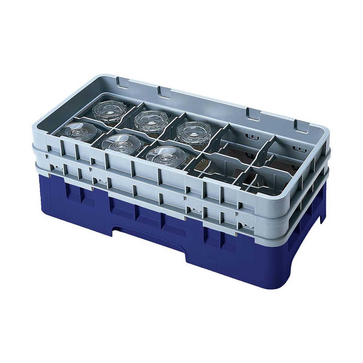 Cambro 10HS434186 Half Size Glass Rack with 2 Extenders - 10 Compartment Navy Blue Dish Organizer for Restaurants, Bars & Commercial Kitchens