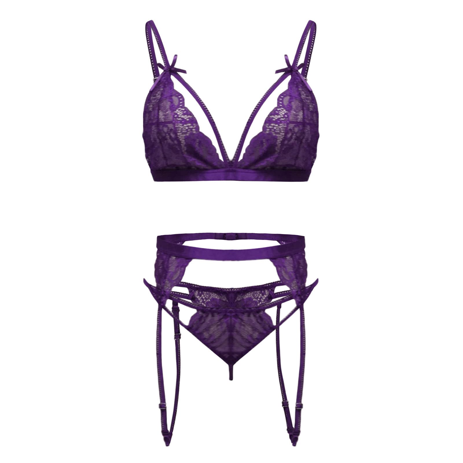 Sexy Lace Underwear Set with Suspender & Collar - Women's V Bra Lingerie for Romantic Nights & Special Occasions