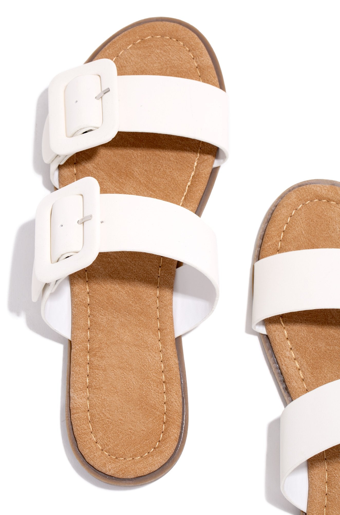 Lydia Women's Double Buckle Strappy Sandals in White - Comfortable Summer Casual Shoes for Beach, Walking & Outfits
