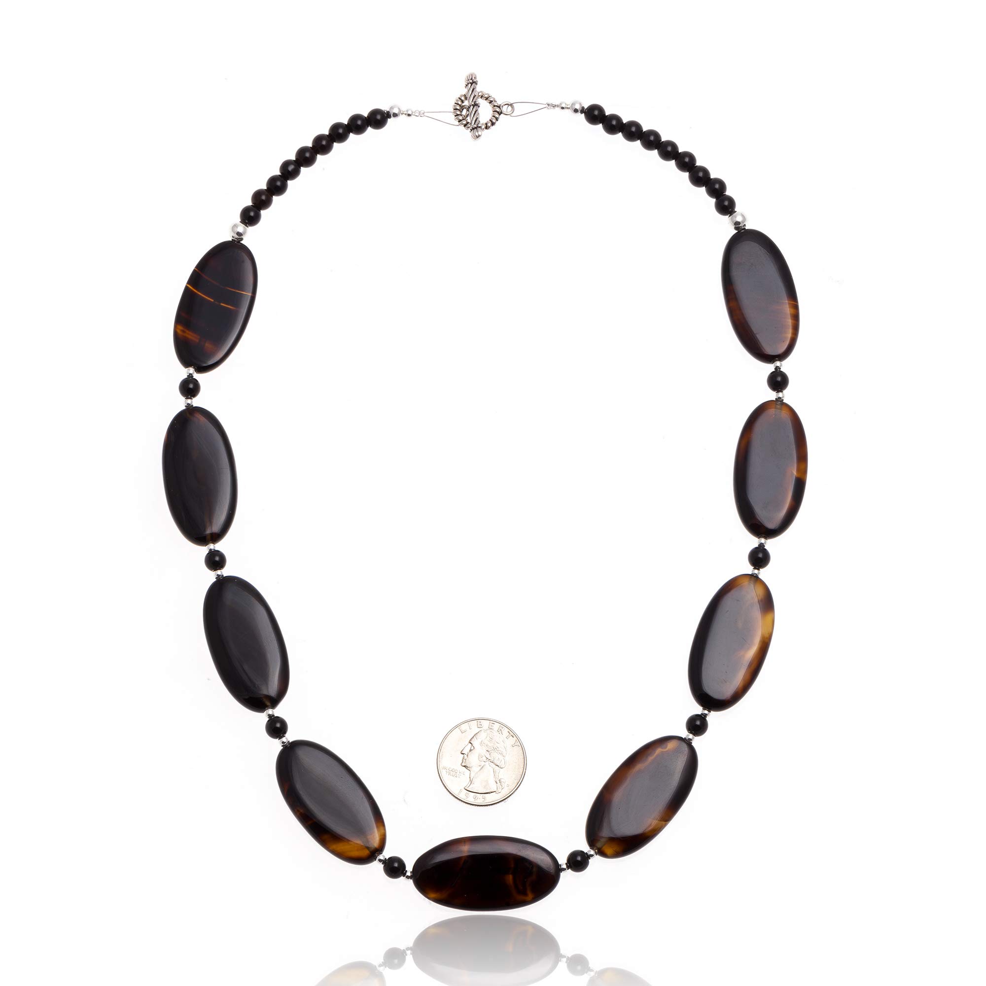 Certified Authentic Navajo Nickel Natural Black Onyx Native American Necklace - Handcrafted Sterling Silver Jewelry for Women, Spiritual Protection & Boho Style - Perfect for Gift Giving, Ceremonial Wear & Everyday Fashion