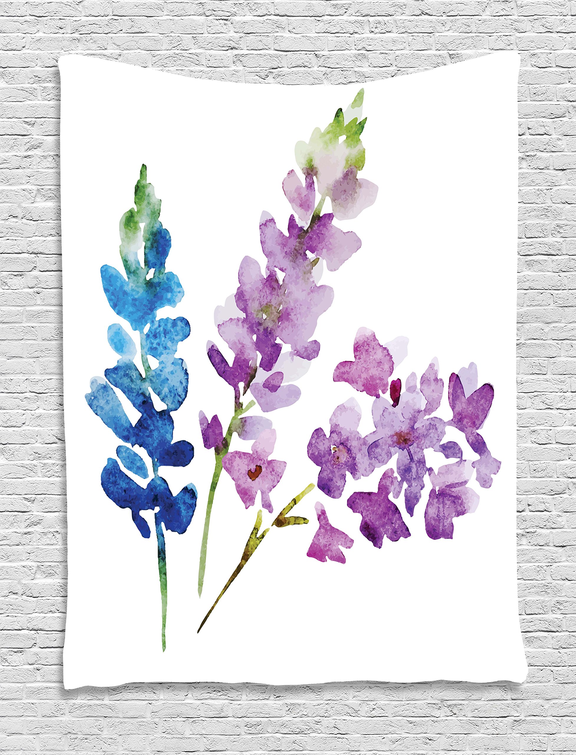 Ambesonne Floral Tapestry Wall Hanging - Watercolor Flower Branches in Spring Lavender Violet Bouquet - 40