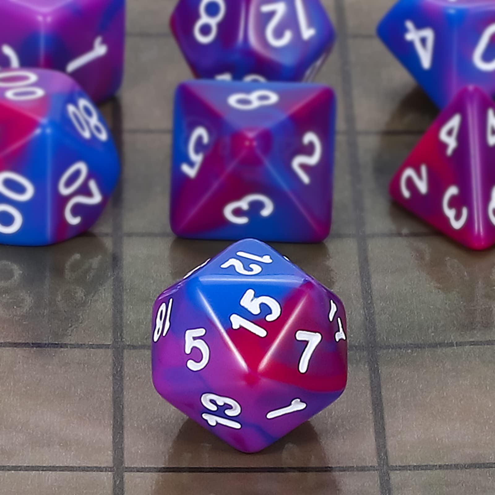CiaraQ 7-Piece DND Polyhedral Dice Set for Dungeons & Dragons RPG, MTG, Pathfinder - Blue Purple Red Dice with Pouch | Tabletop Gaming, Role Playing Games, Board Game Nights