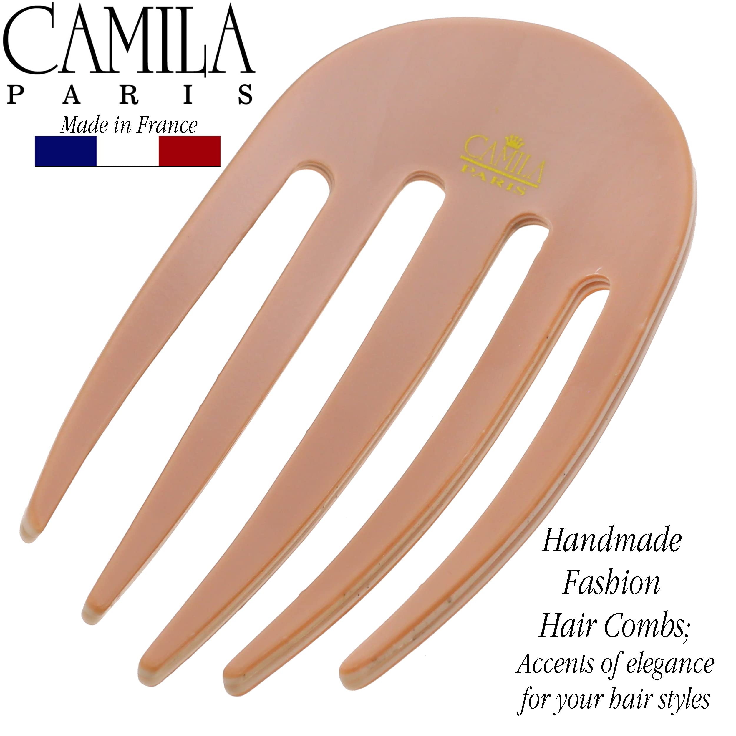 Camila Paris CP3403 French Hair Side Comb - Small Rounded Pink Handmade Hair Clip for Women | Strong Hold No Slip Styling | Perfect for Buns, Chignons & French Twists | Made in France Hair Accessories