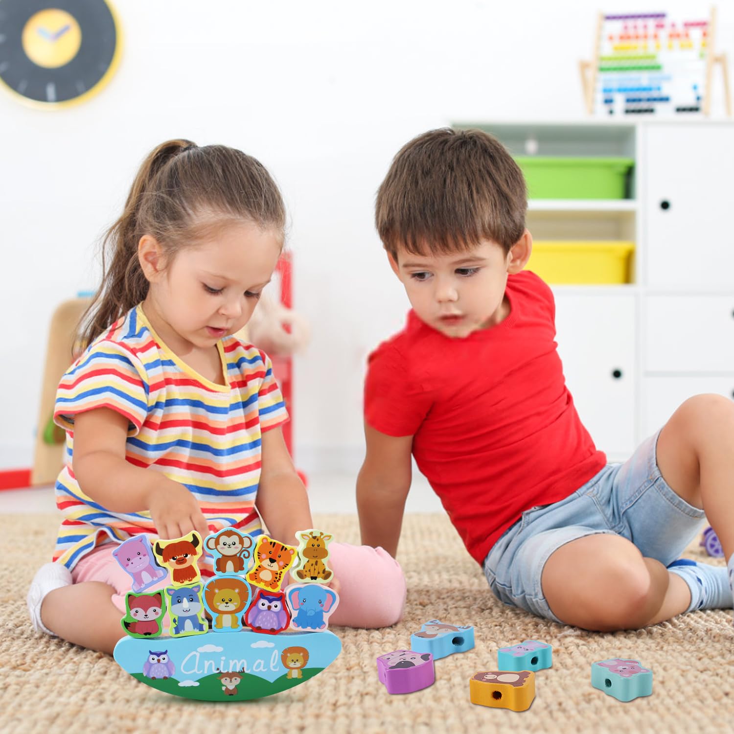 RNHDLY Wooden Stacking Animals Toy - Montessori Educational Balance Game for Kids Ages 3-6 Years Old - Fun Learning Toys for Boys & Girls - Perfect for Preschool Classroom, Birthday Gifts & Family Game Night