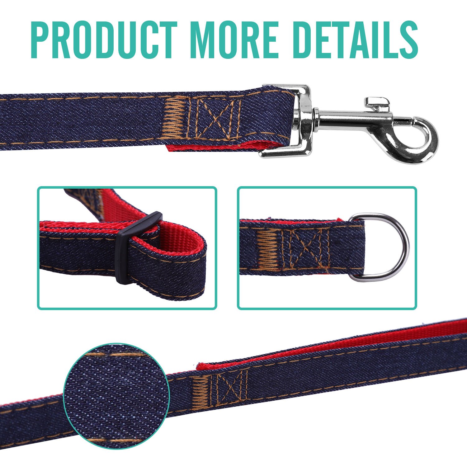 Premium Dog Harness, Leash & Collar Set - Heavy Duty Nylon with Denim Design for Small, Medium & Large Dogs | Durable Walking & Training Accessories for Puppies & Adult Pets (Red, Size S) - Perfect for Daily Walks, Outdoor Adventures & Obedience Training