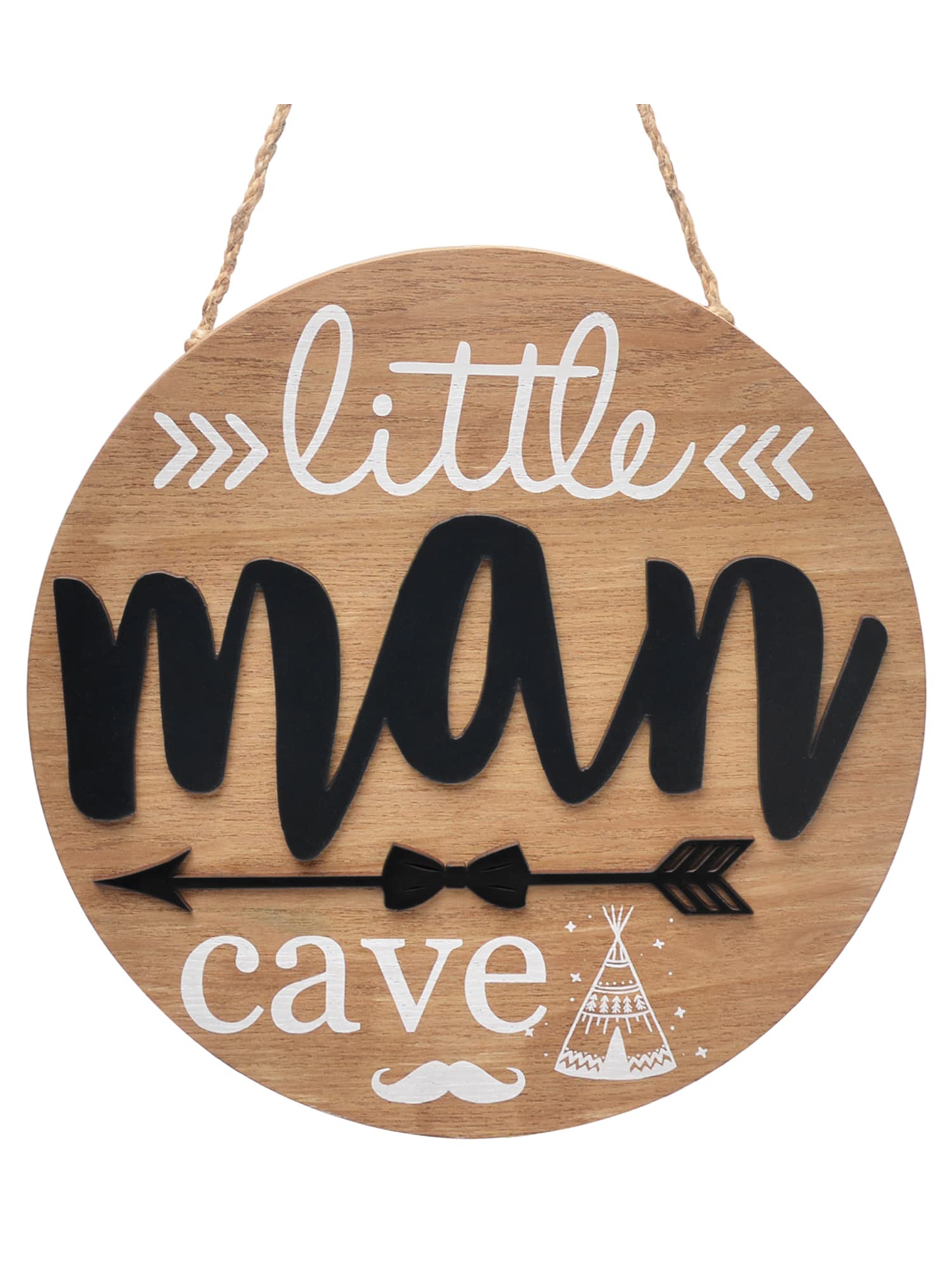 Little Man Cave Wooden Circle Door Sign - Woodland Nursery Decor for Boys, Baby & Toddler Room - Kids Bedroom & Living Room Wall Hanging Decor - Perfect for Baby Showers, Birthday Gifts & Nursery Themes