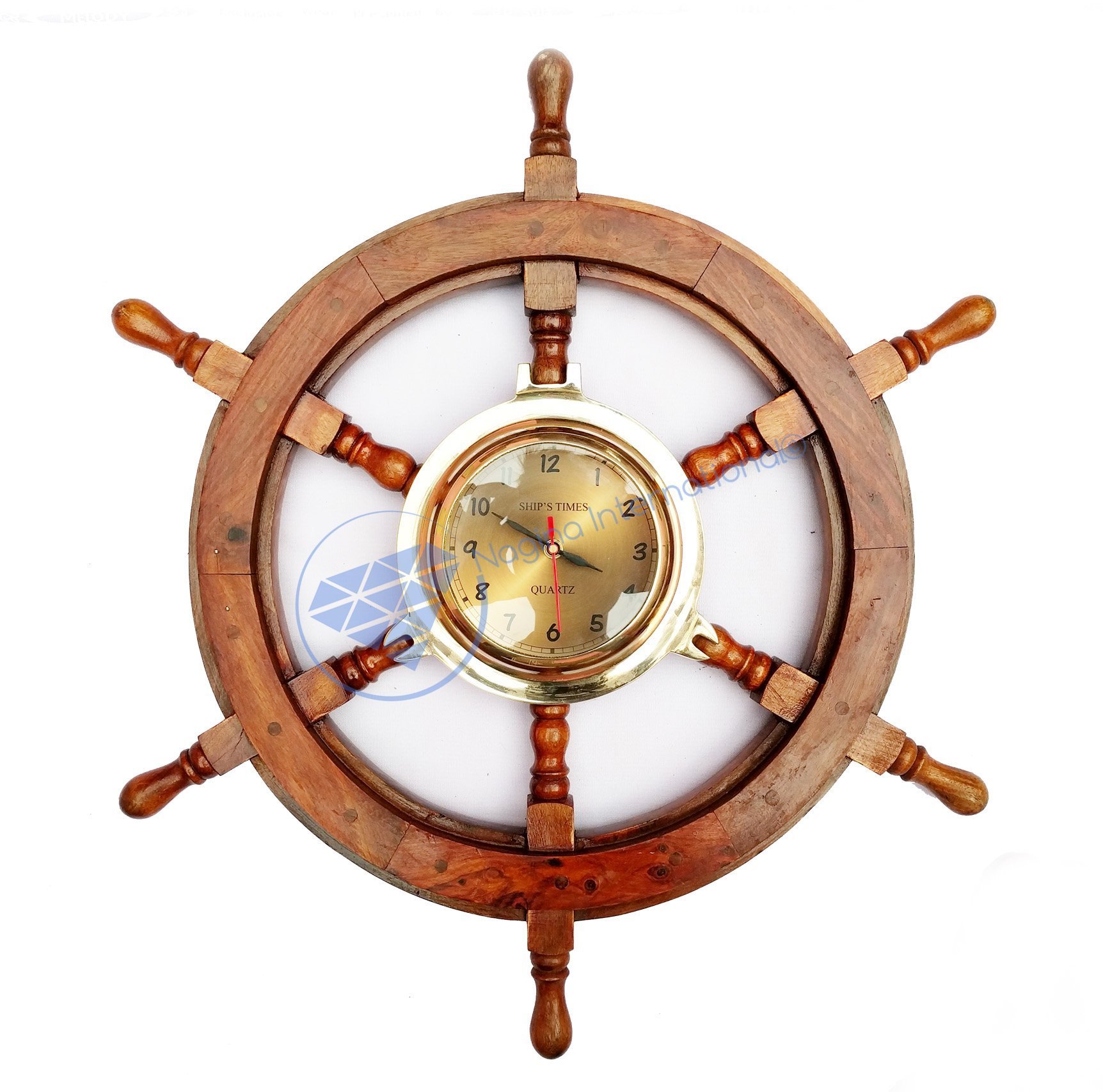 Handcrafted Nautical Ship Wheel Wall Clock with Brass Porthole Design - Perfect for Pirate Themed Nursery, Beach House Decor & Ocean Lover Gifts | Home Office & Living Room Decoration