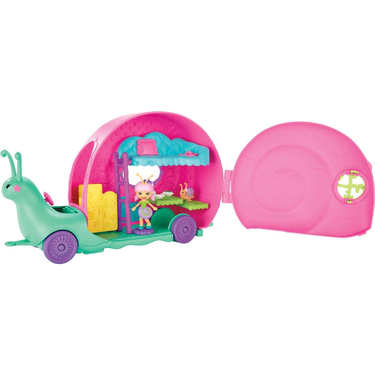 Enchantimals GCT42 Slow-Motion Camper Vehicle Playset with Saxon Snail Doll - Interactive Toy for Kids' Pretend Play & Travel Adventures