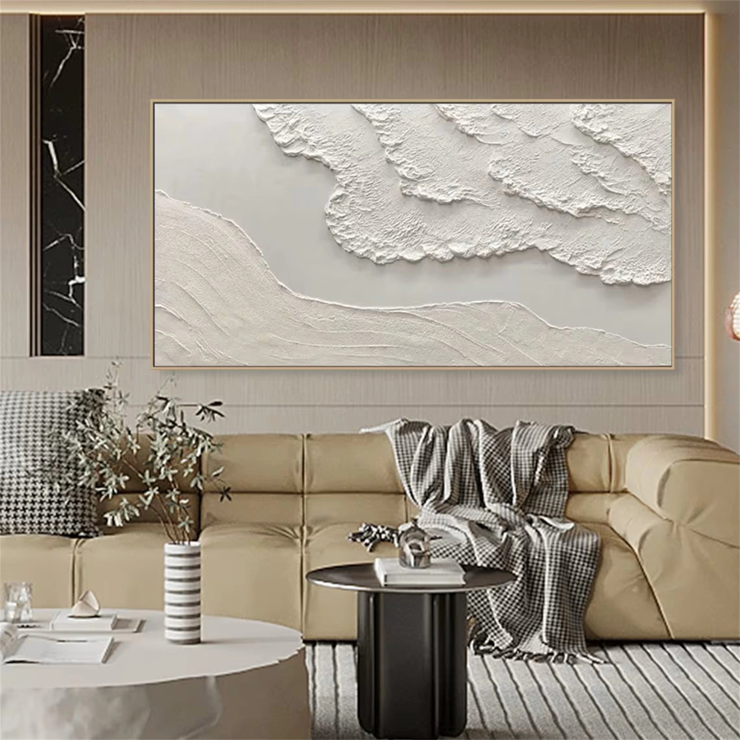 Minimalist Beige Textured Wall Art - Modern Abstract Canvas Painting for Living Room, Bedroom & Office Decor #MM103