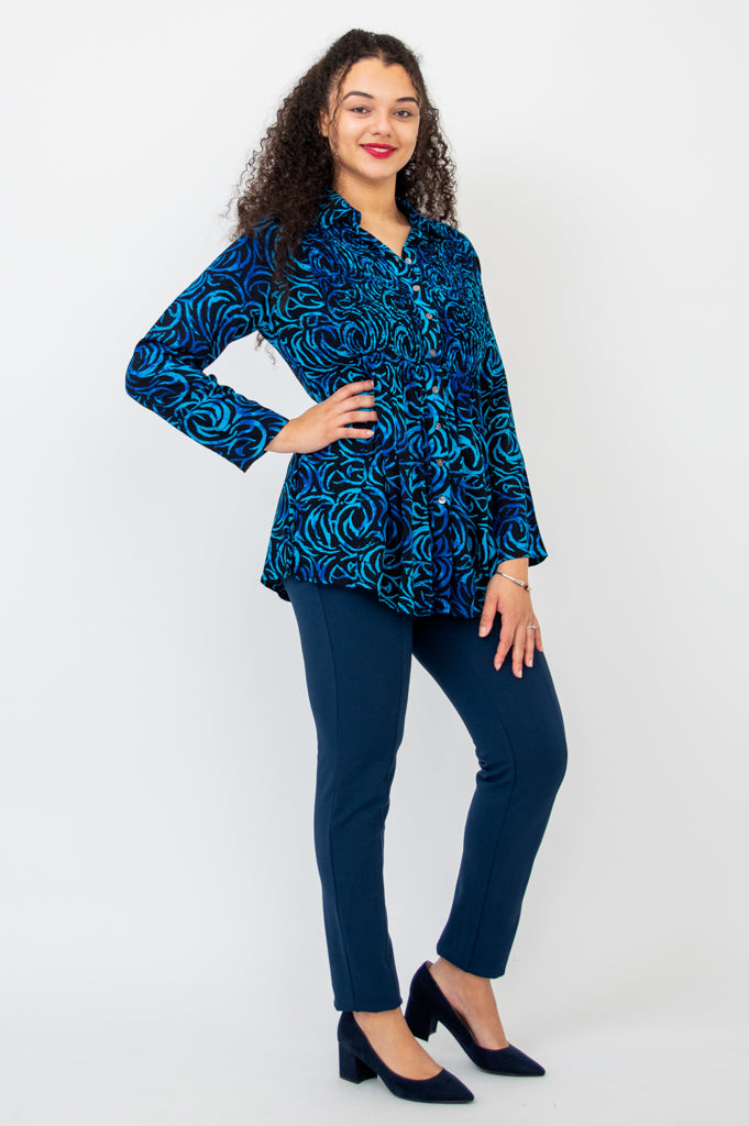 Cindy Long Sleeve Blouse for Women - Soft & Comfortable Whirlpool Print Top - Perfect for Office, Casual Wear & Date Nights