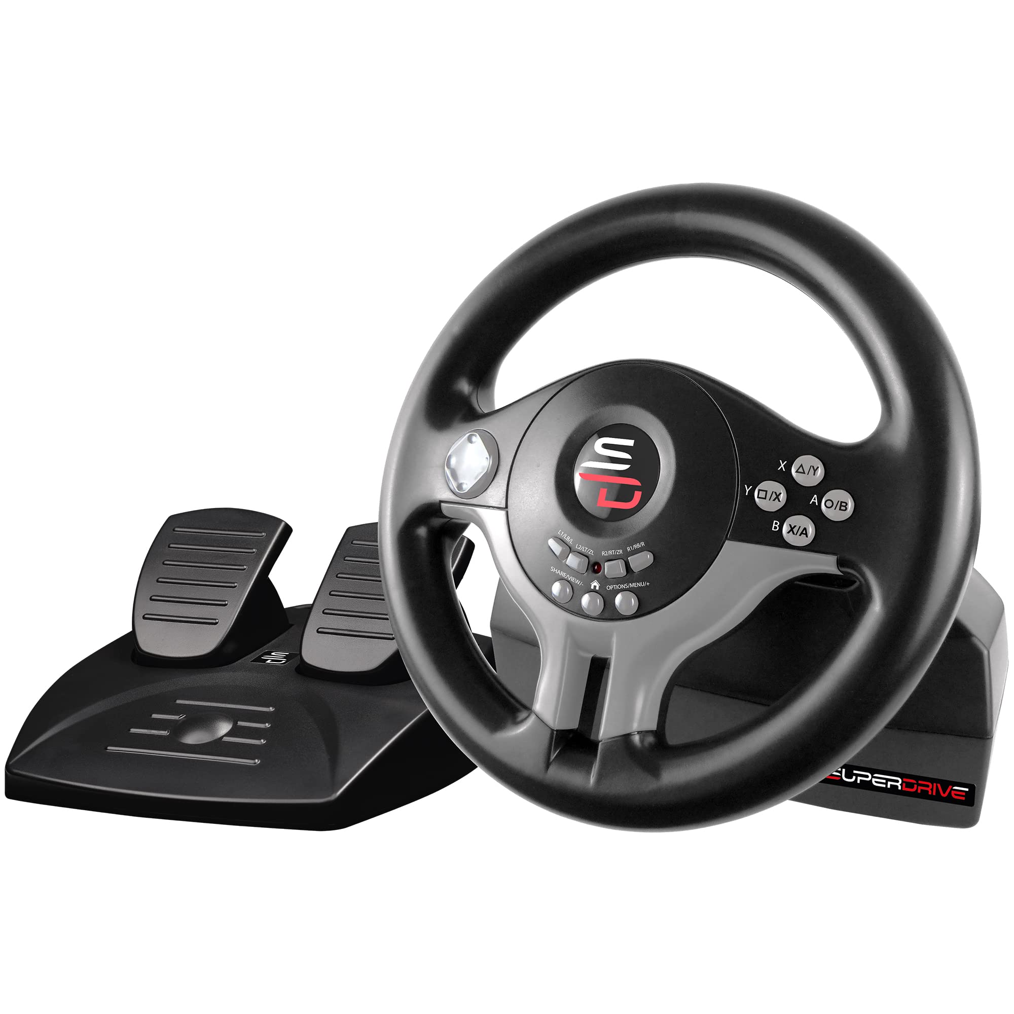 SUBSONIC Superdrive SV200 Racing Steering Wheel with Pedals & Paddle Shifters - Compatible with Nintendo Switch, PS4, Xbox One & PC - Perfect for Gear Club Unlimited 2 (Definitive Edition) - Realistic Driving Experience for Racing Games & Simulation
