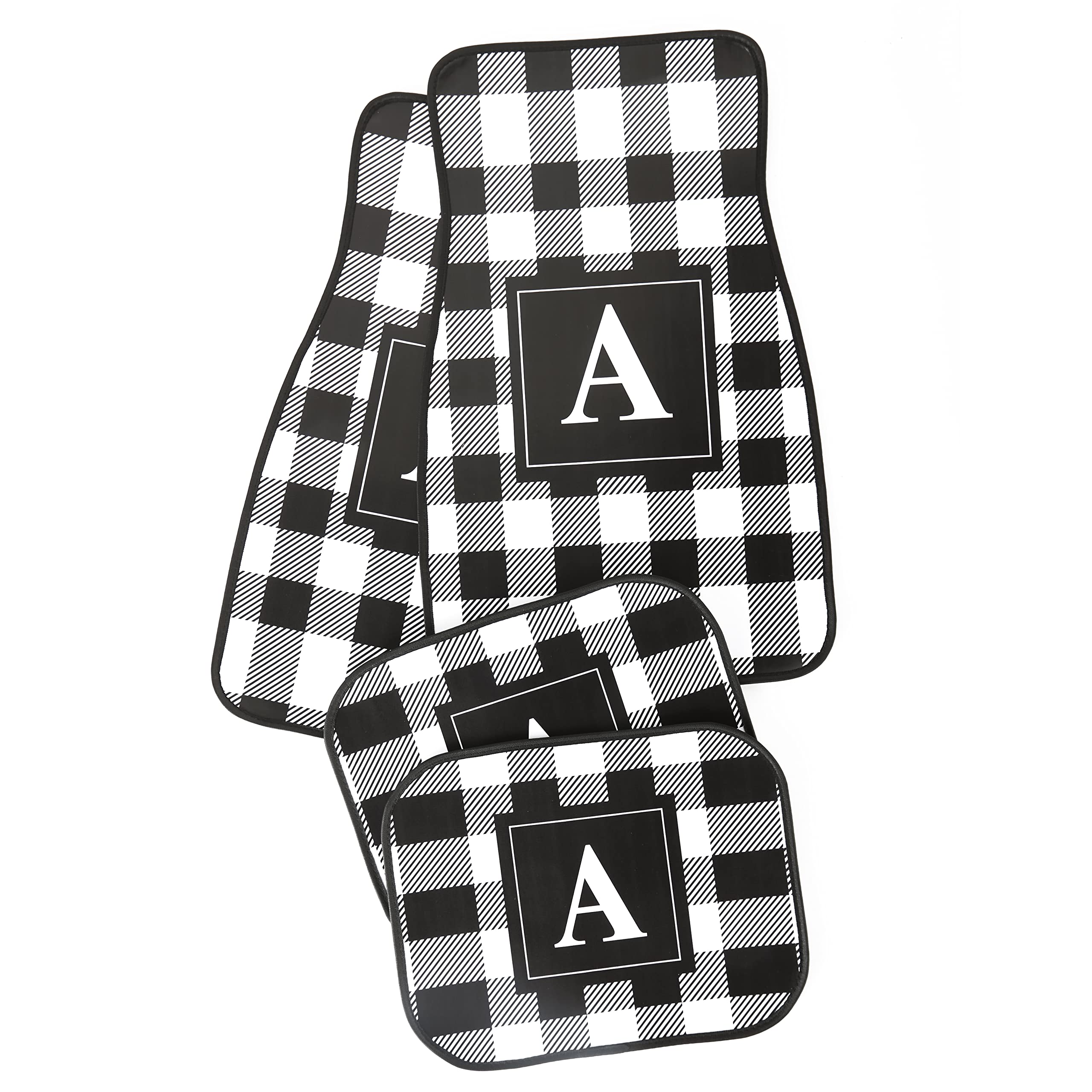 Premium Buffalo Check Plaid Car Mats - 4-Piece Set with Monogram Design - Waterproof & Non-Slip Auto Floor Mats for Cars, SUVs, Trucks - Perfect for Winter Protection & Custom Vehicle Decor