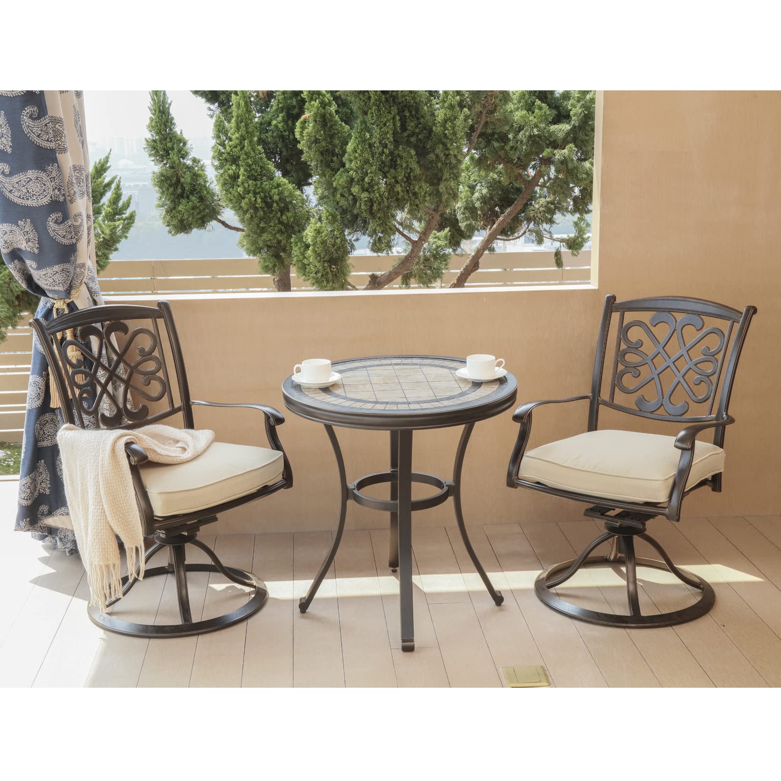 DALI 3-Piece Bistro Set - Handmade Contemporary Round Patio Table with Glider Chairs, Outdoor Garden Furniture for Backyard, Deck, and Poolside Relaxation