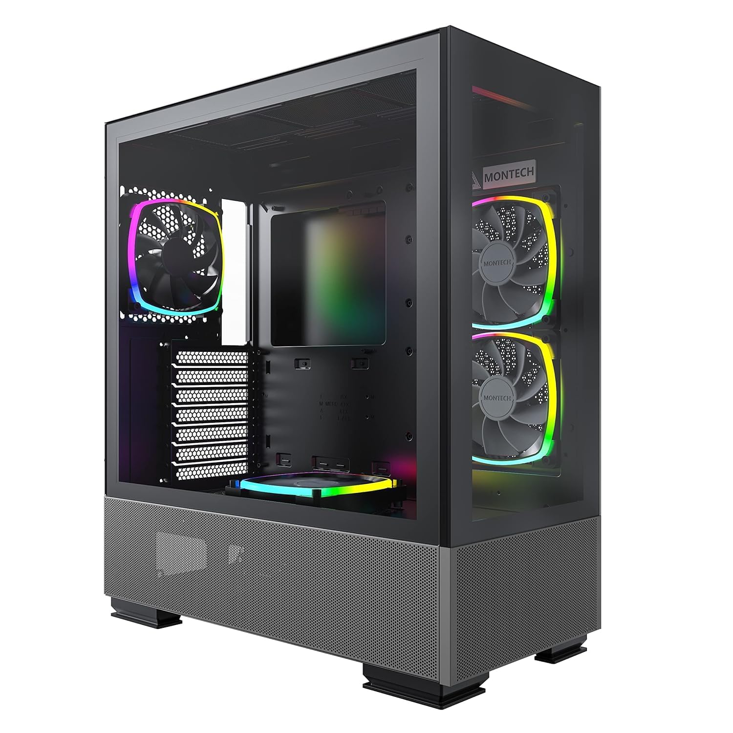 Montech Sky Two ATX Mid Tower Gaming PC Case - Dual Tempered Glass, 4X PWM ARGB Fans Pre-Installed, USB Type-C, High Airflow Design (Black) - Perfect for Gaming Rigs & High-Performance Builds