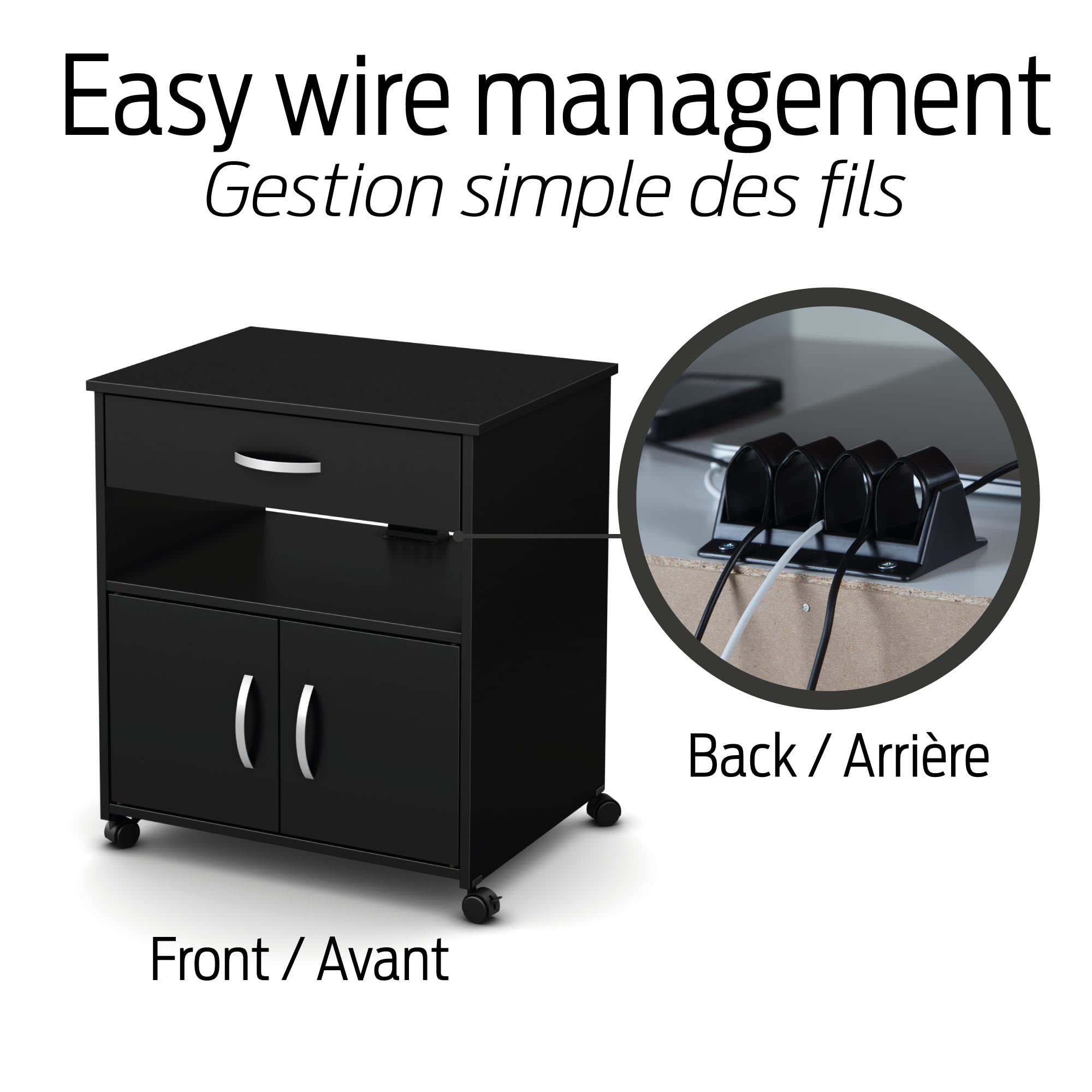 South Shore 2-Door Mobile Printer Stand with Storage - Pure Black, 19.75
