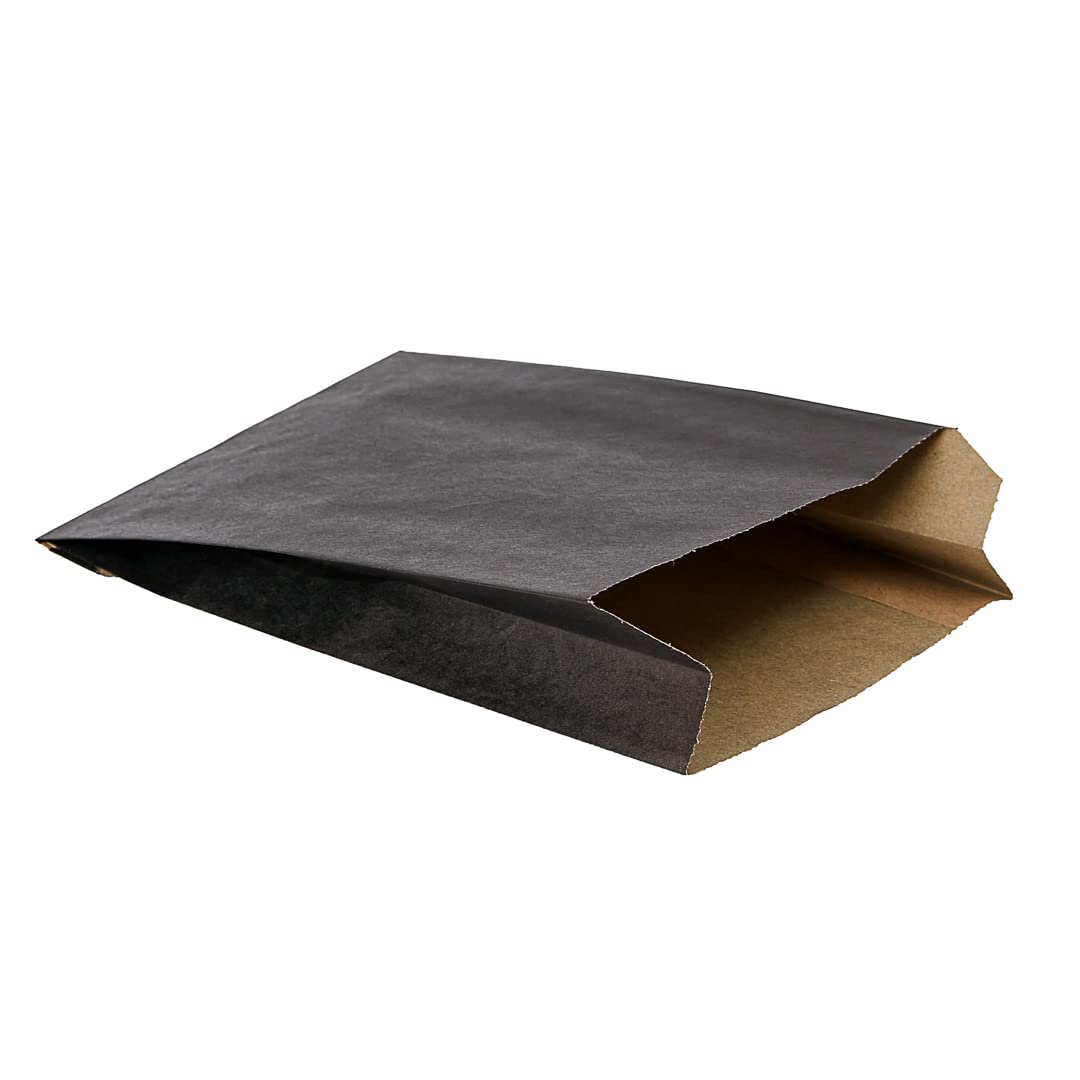 100-Pack Disposable Black Kraft Paper Snack Bags 4.3x1.5x6.3 Inch - Greaseproof Food Bags for French Fries, Popcorn, Cookies | Eco-Friendly Takeout Bags for Restaurants, Cafes & Movie Nights