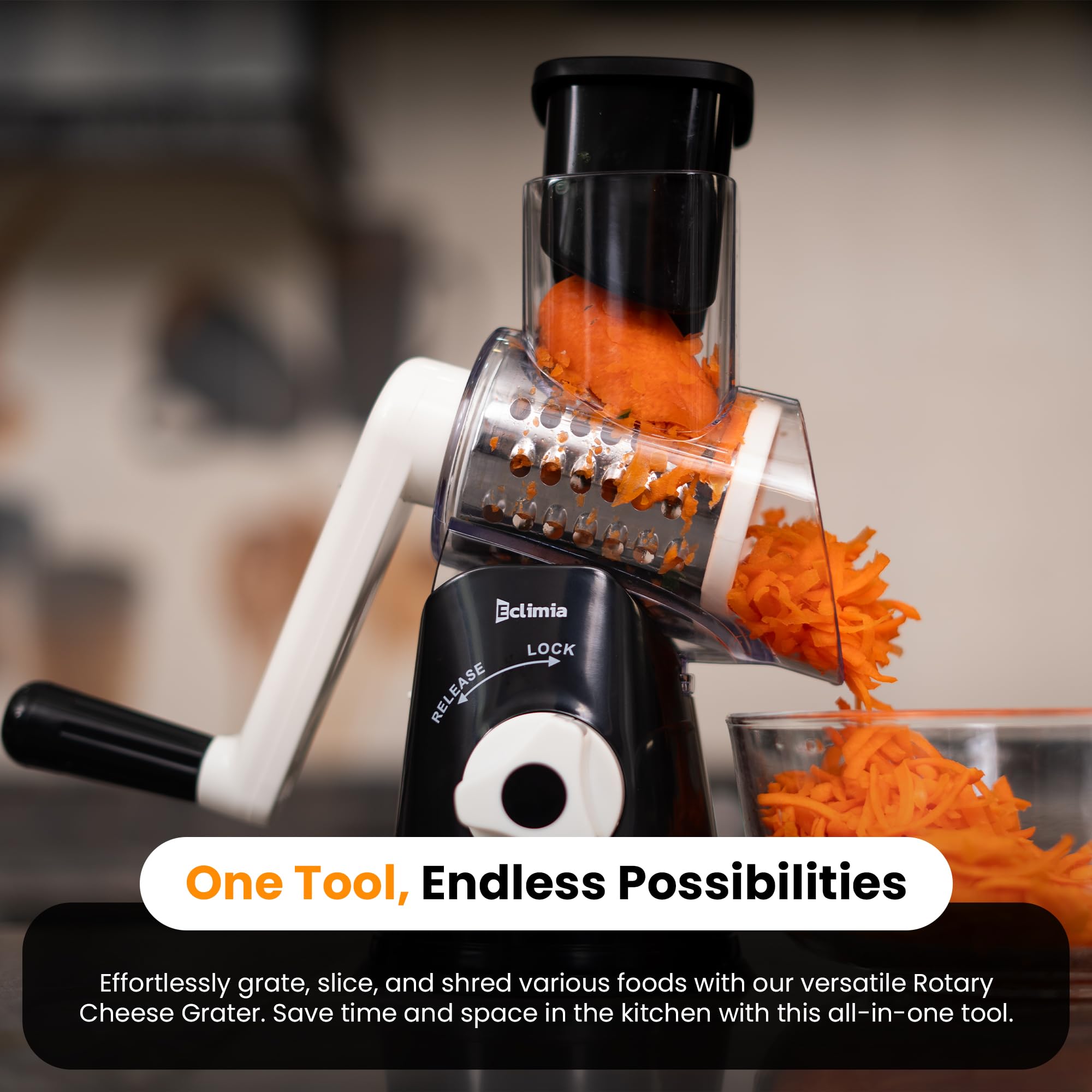 Premium Rotary Cheese Grater Set - 3-Blade Hand Crank Shredder with Suction Base, Cheese Knife, Peeler & Cleaning Brush - Perfect for Pizza, Pasta & Salad Prep - Ideal Kitchen Gift (Black)