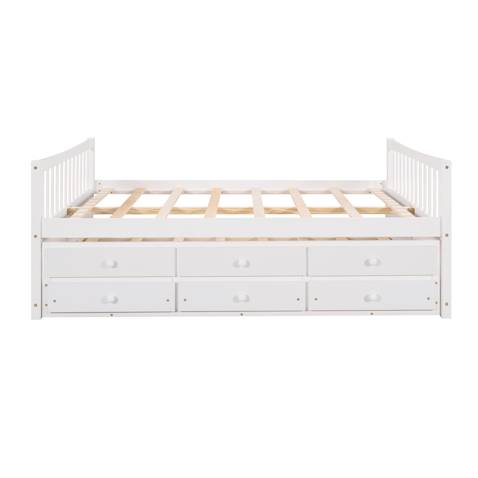 Bellemave Full Size Daybed with Trundle and 3 Storage Drawers - Wooden Platform Bed Frame for Kids, Teens, Boys & Girls - White - Perfect for Guest Rooms, Dormitories & Small Spaces
