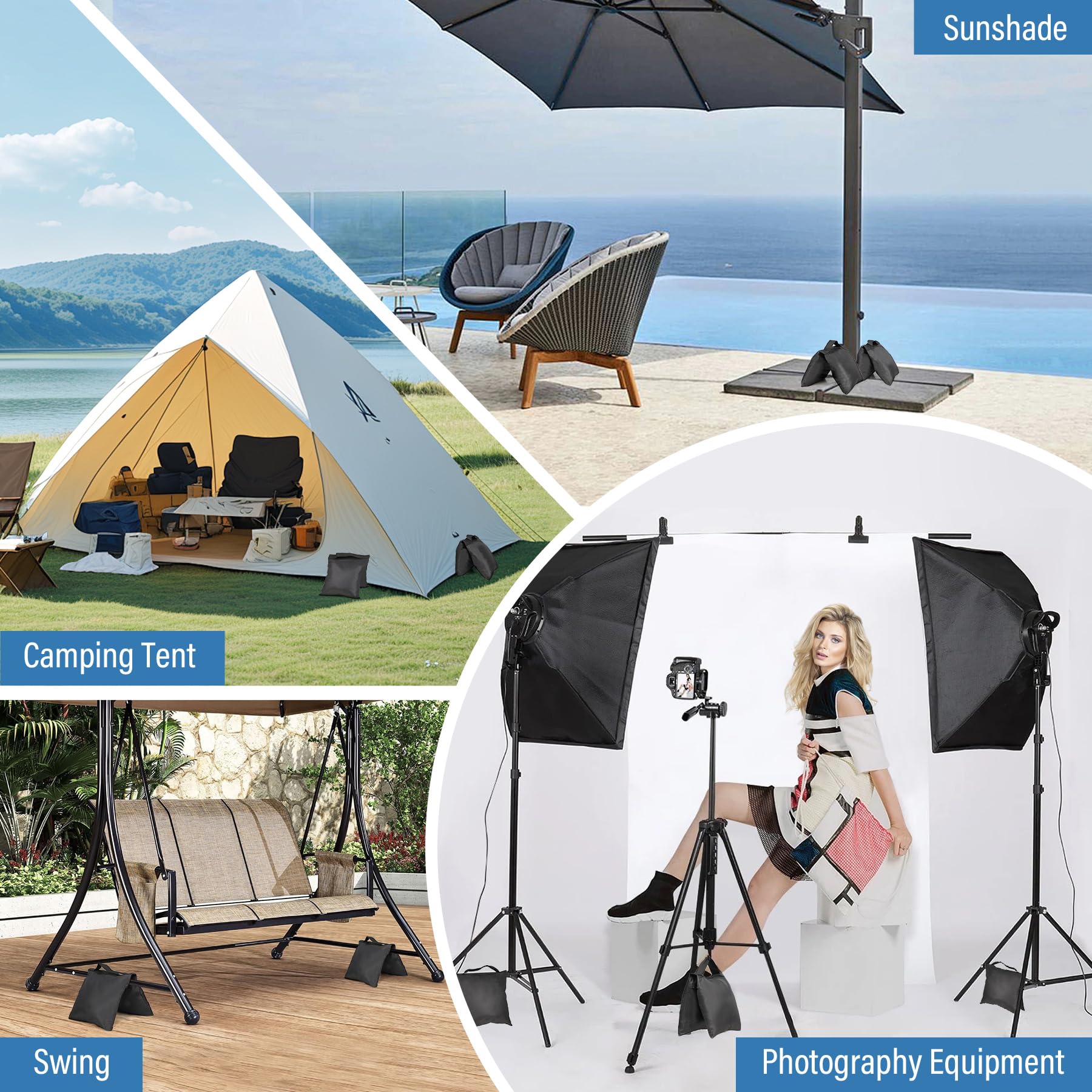 8 Pack Heavy Duty Sandbags for Photo Studio, Canopy, Umbrella Base - Weight Bags for Backdrop Stand, Tripod, Picnic Table & Fishing Chair - Perfect for Outdoor Events, Photography & Camping