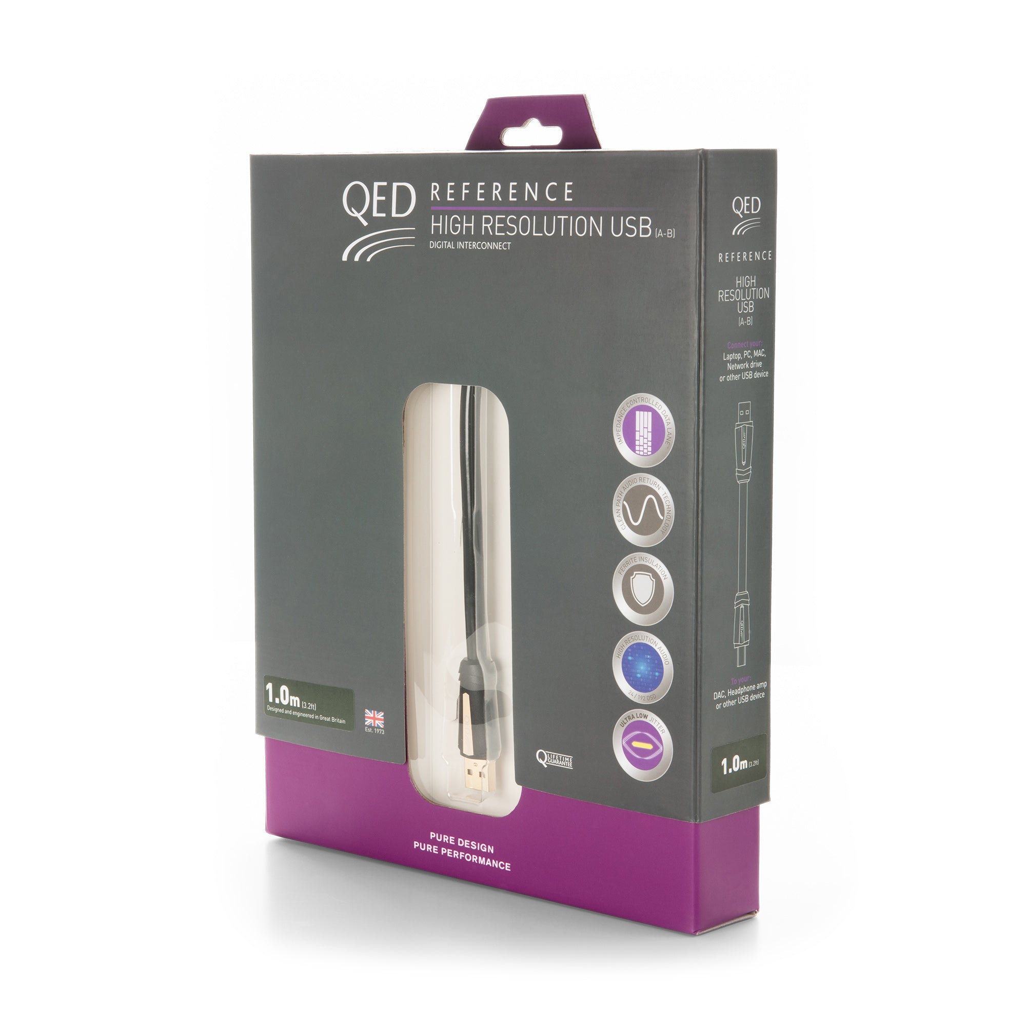 QED Reference High Resolution USB A to B Cable for Audiophile Digital Audio & Studio Equipment - Perfect for DACs, CD Players & Hi-Fi Systems