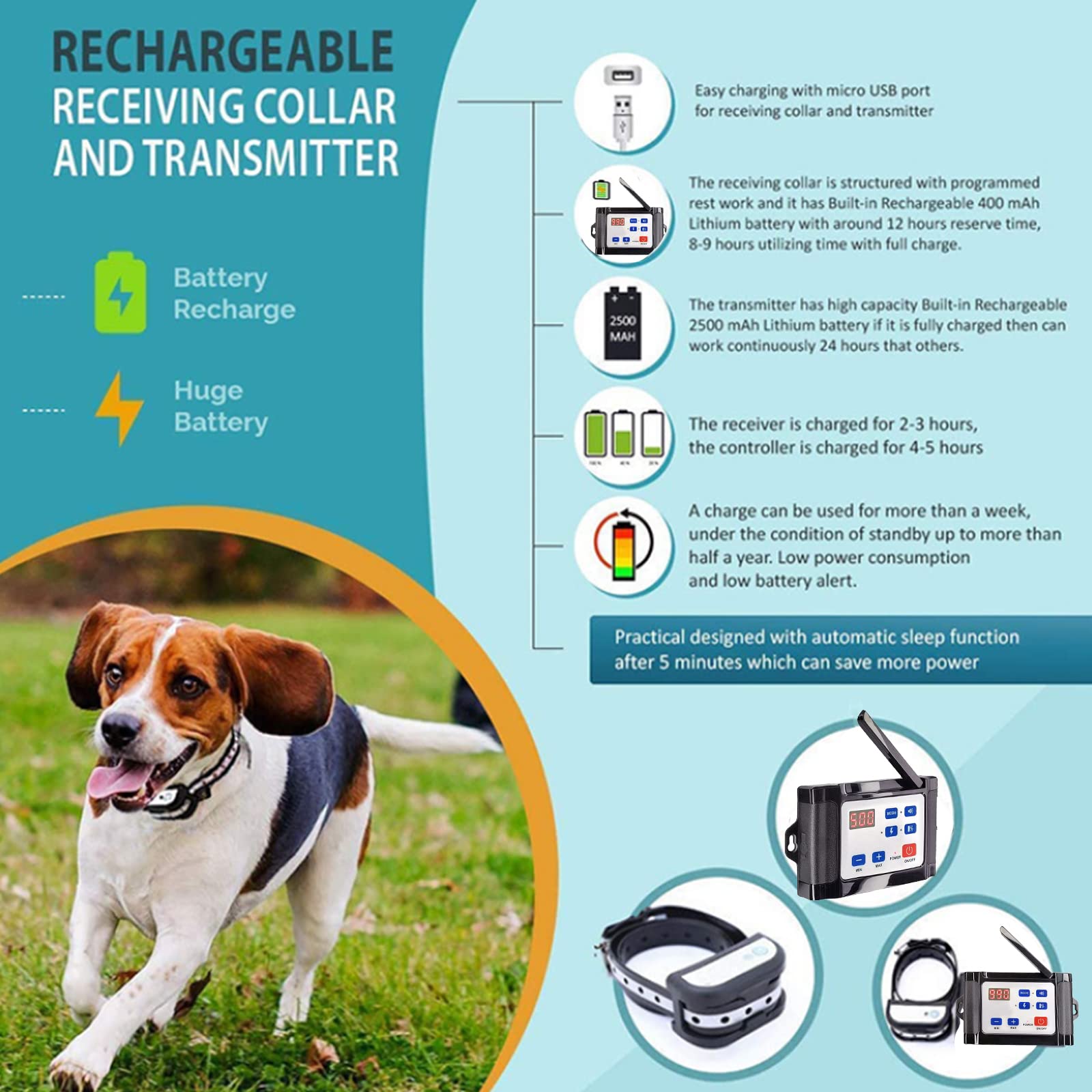 Wireless Dog Fence System - Adjustable 100-990 ft Range Electric Pet Fence with Training Collar & Remote | Waterproof, Rechargeable, Safe Containment for Dogs | Perfect for Backyards, Large Properties & Dog Training