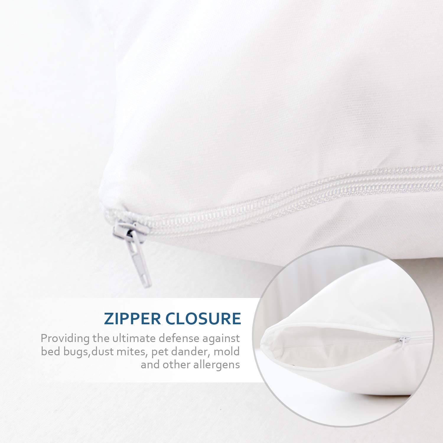 Waterproof Queen Pillow Protectors 4 Pack - 20x30 Inch Bed Bug Proof Zippered Pillow Covers - Hypoallergenic White Pillow Encasement for Allergy Relief & Mattress Protection - Perfect for Hotels, Dorms, and Home Use