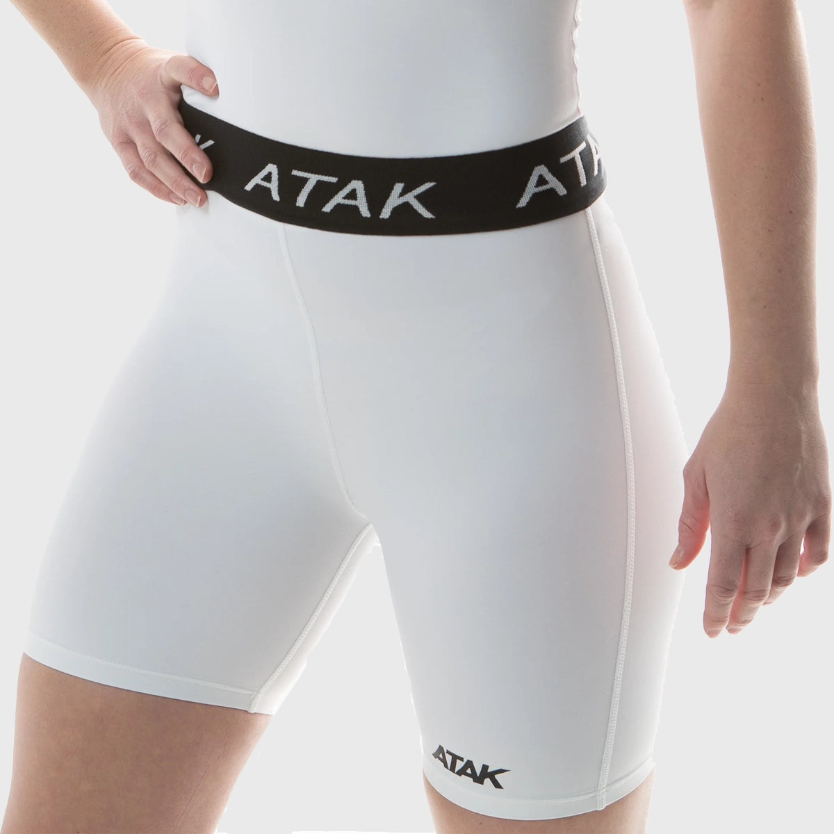 Atak Sports Women's High Waist Compression Shorts - Breathable Workout Shorts for Running, Yoga & Gym - White