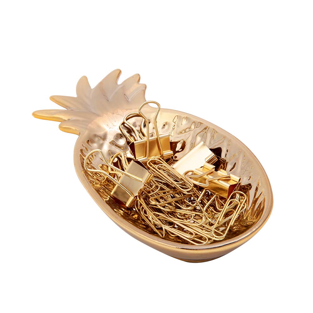 MultiBey Gold Paper Clips & Binder Clips Set with Ceramic Pineapple Tray - Cute Office Desk Organizer, Jewelry Holder, Home Decor Accessory for School, Office & Gift Giving