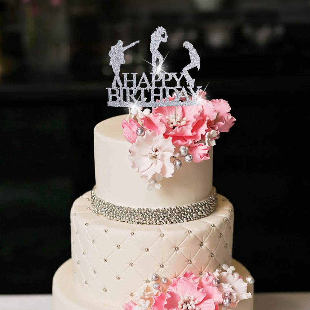 Glitter Happy Birthday Cake Topper - Silver Cake Bunting & Party Decoration Supplies for Birthday Celebrations | Perfect for Wedding, Baby Shower & Anniversary Parties