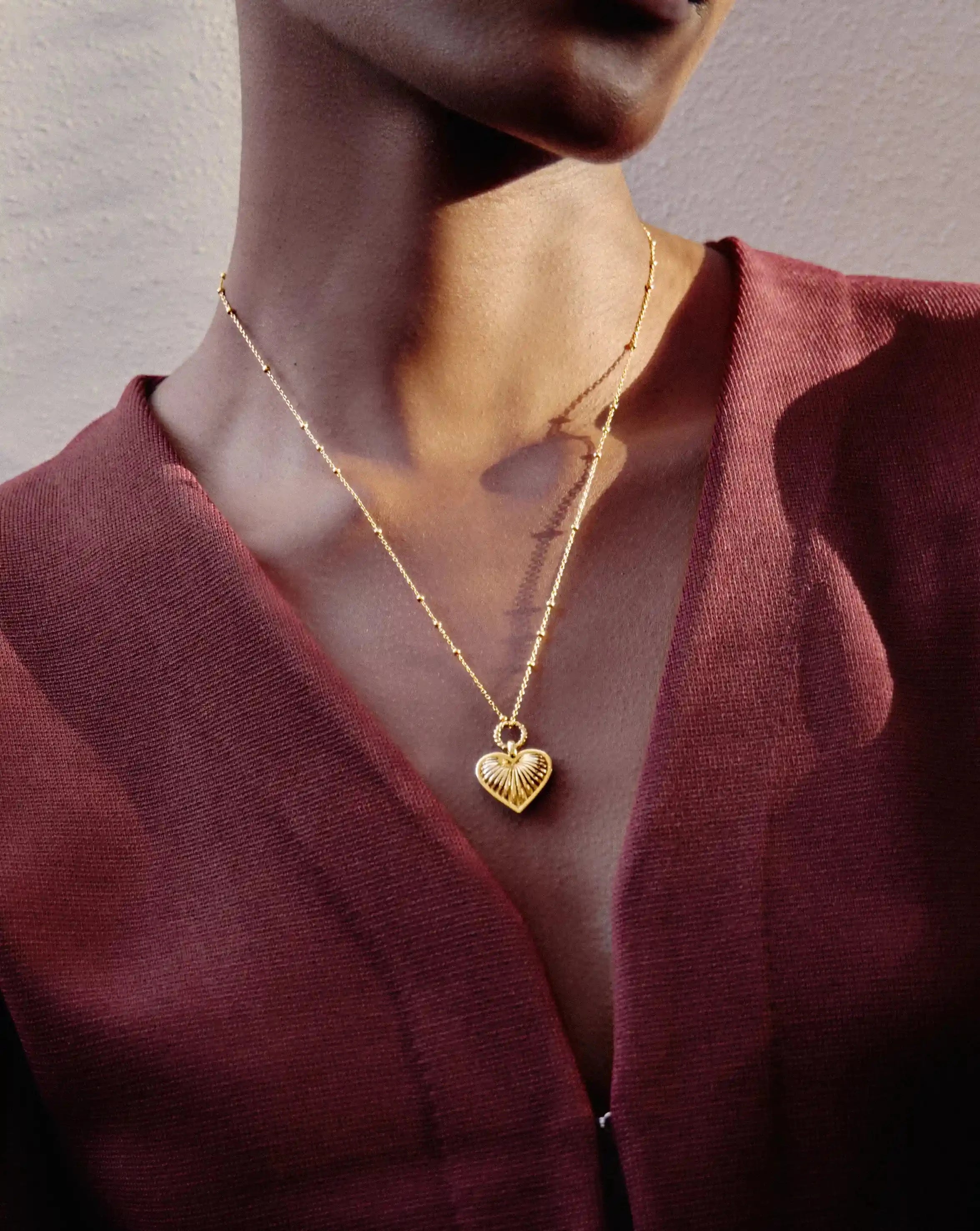 Ridge Heart Charm Pendant Necklace - 18k Gold Plated Dainty Jewelry for Women | Perfect Gift for Valentine's Day, Anniversary & Special Occasions