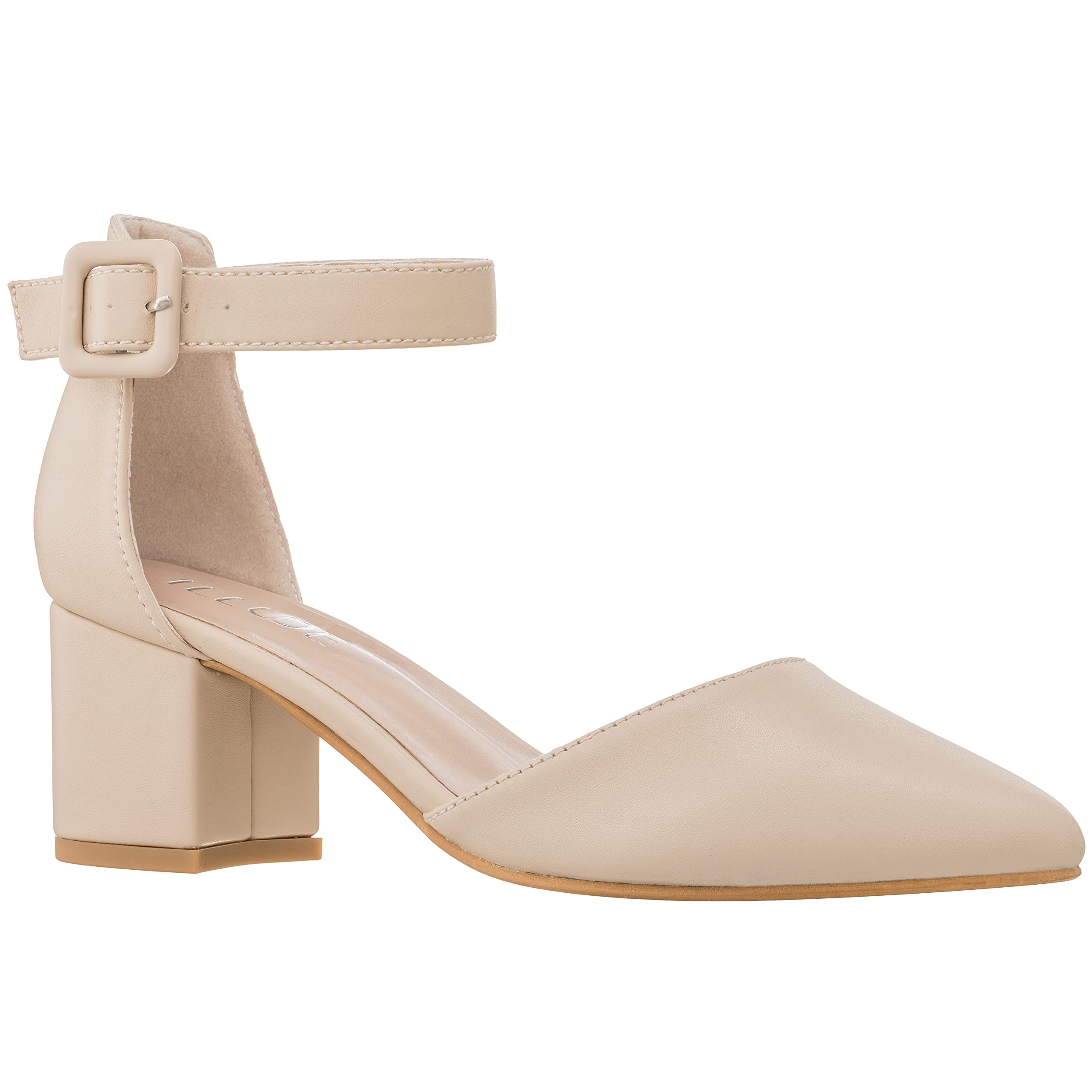 ILLUDE Women's Pointed Toe Ankle Strap Chunky Heels - Low Block Heel Dress Pumps for Work, Party & Evening Wear | Comfortable Closed Toe Women's Shoes