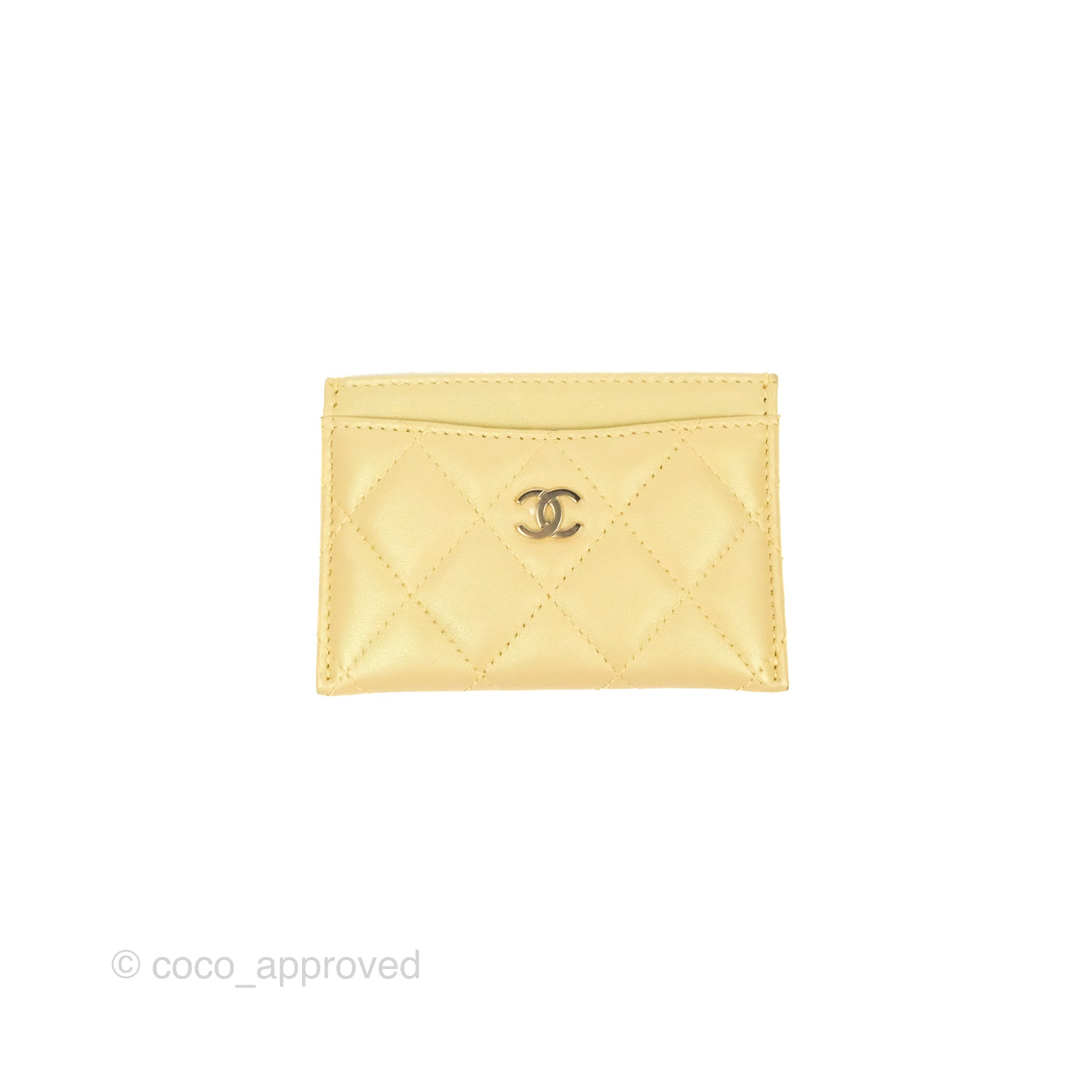 Chanel Classic Flat Card Holder in Iridescent Yellow Lambskin with Gold Hardware - Luxury Wallet for Women, Perfect for Everyday Use & Gift Giving