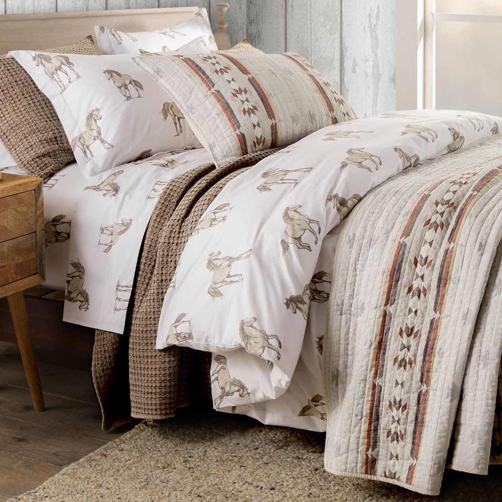 Southwest Style Full/Queen Quilt - 88x92 Inch Neutral Gray Taupe Beige Red Cotton Bedspread with Linen Texture | Perfect for Southwestern Decor, Guest Bedrooms & Cozy Farmhouse Style