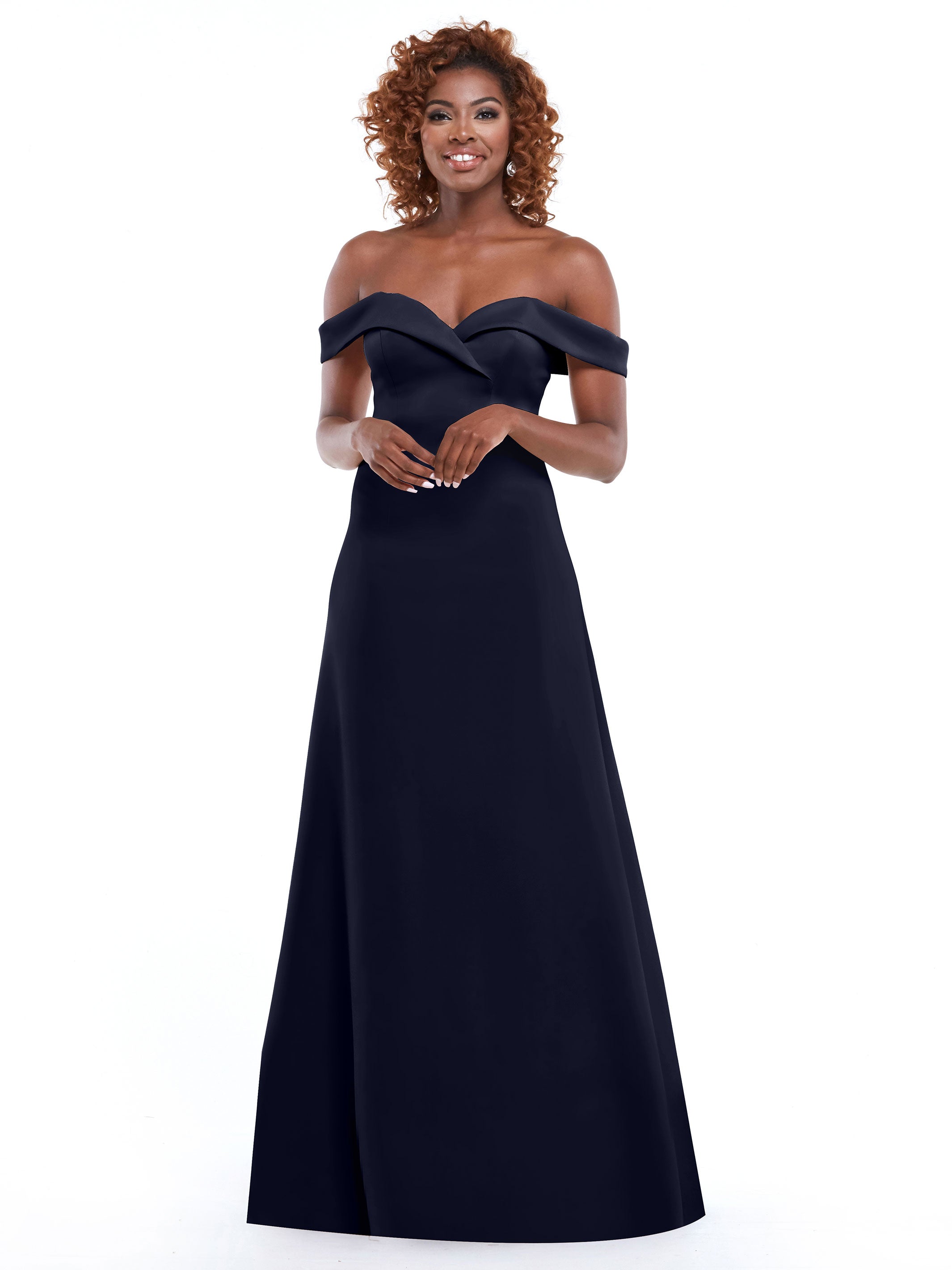 Elegant Off-The-Shoulder Double Knit A-Line Bridesmaid Dress 83050 - Perfect for Weddings, Formal Events & Special Occasions