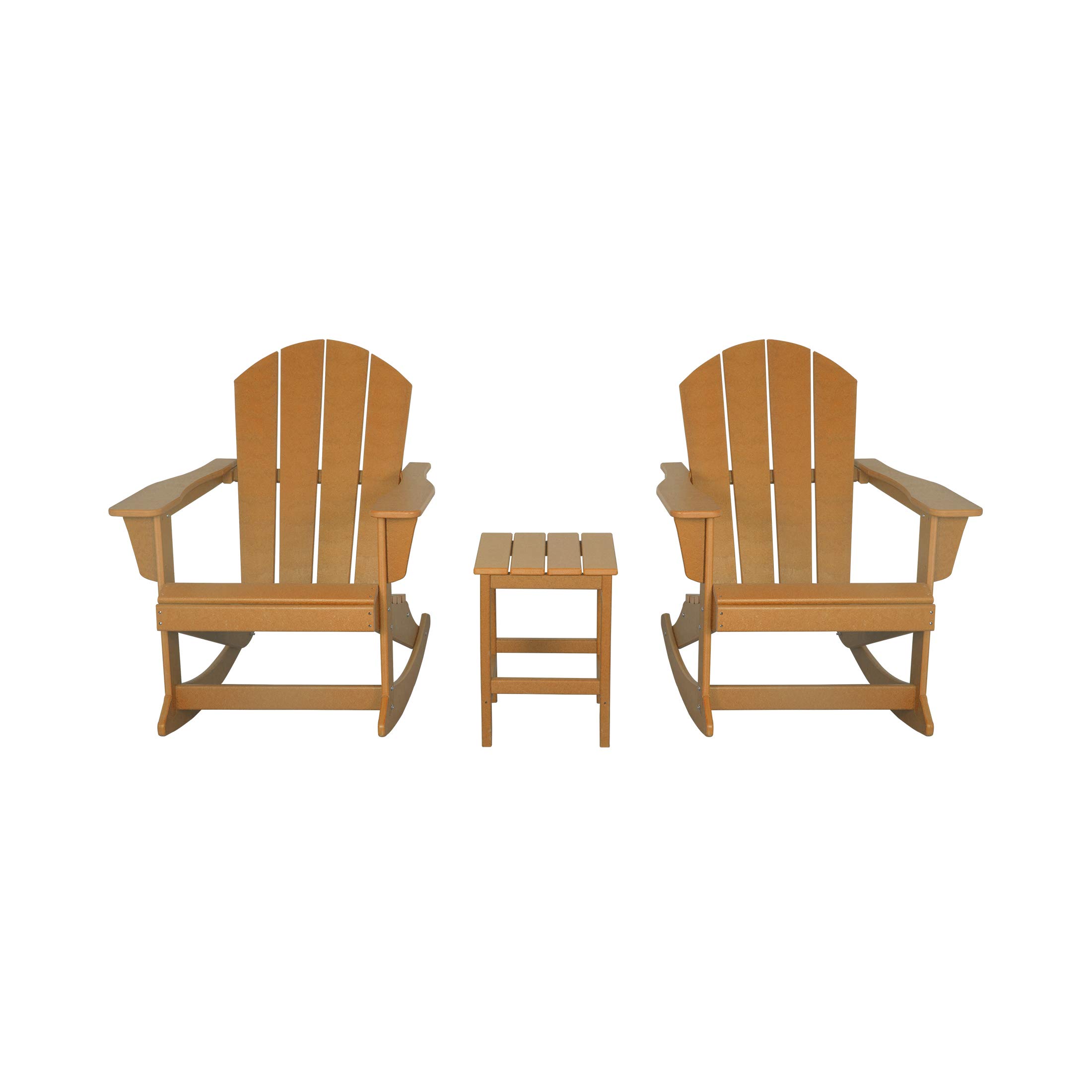 WO Home Furniture 3-Piece Patio Rocking Chair Set - Classic Outdoor Adirondack Rocker Chairs with Matching Table (Orange) - Perfect for Backyard, Garden, Porch & Poolside Relaxation
