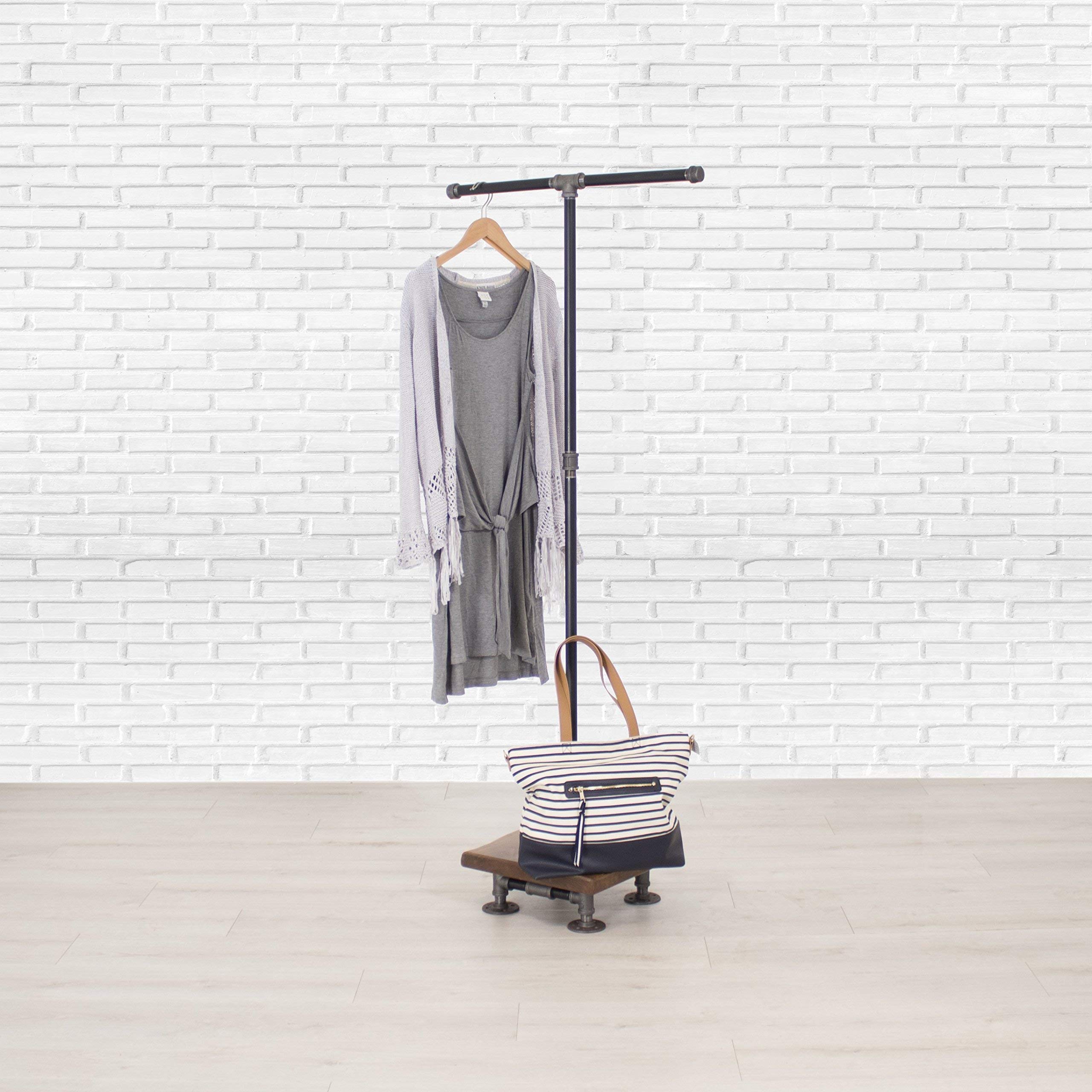 Industrial Pipe & Wood Garment Rack - 2-Way Clothing Rack with Shelves for Closet Organization, Storage & Display - Perfect for Retail Stores, Boutiques & Home Closet Organization