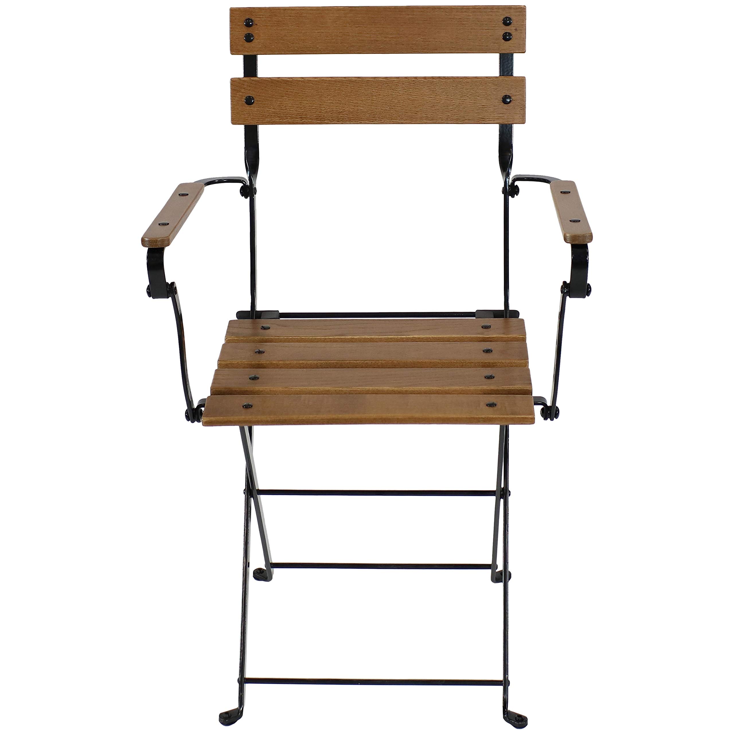 Sunnydaze European Chestnut Folding Dining Armchair Set of 4 - Heavy Duty Commercial Grade Indoor Outdoor Patio Furniture - Brown Wooden Chairs for Restaurant, Cafe, Garden & Home Dining