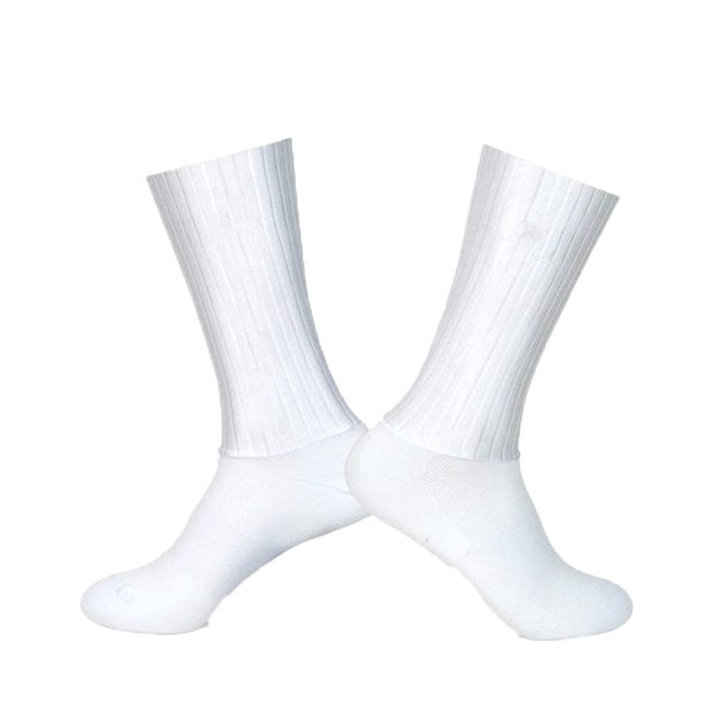 Men's Anti-Slip Silicone Running Socks - Breathable Summer Athletic Socks for Cycling, Sports & Workout - White with Aero Line Design (Size 35-46) - Perfect for Gym, Jogging & Outdoor Activities