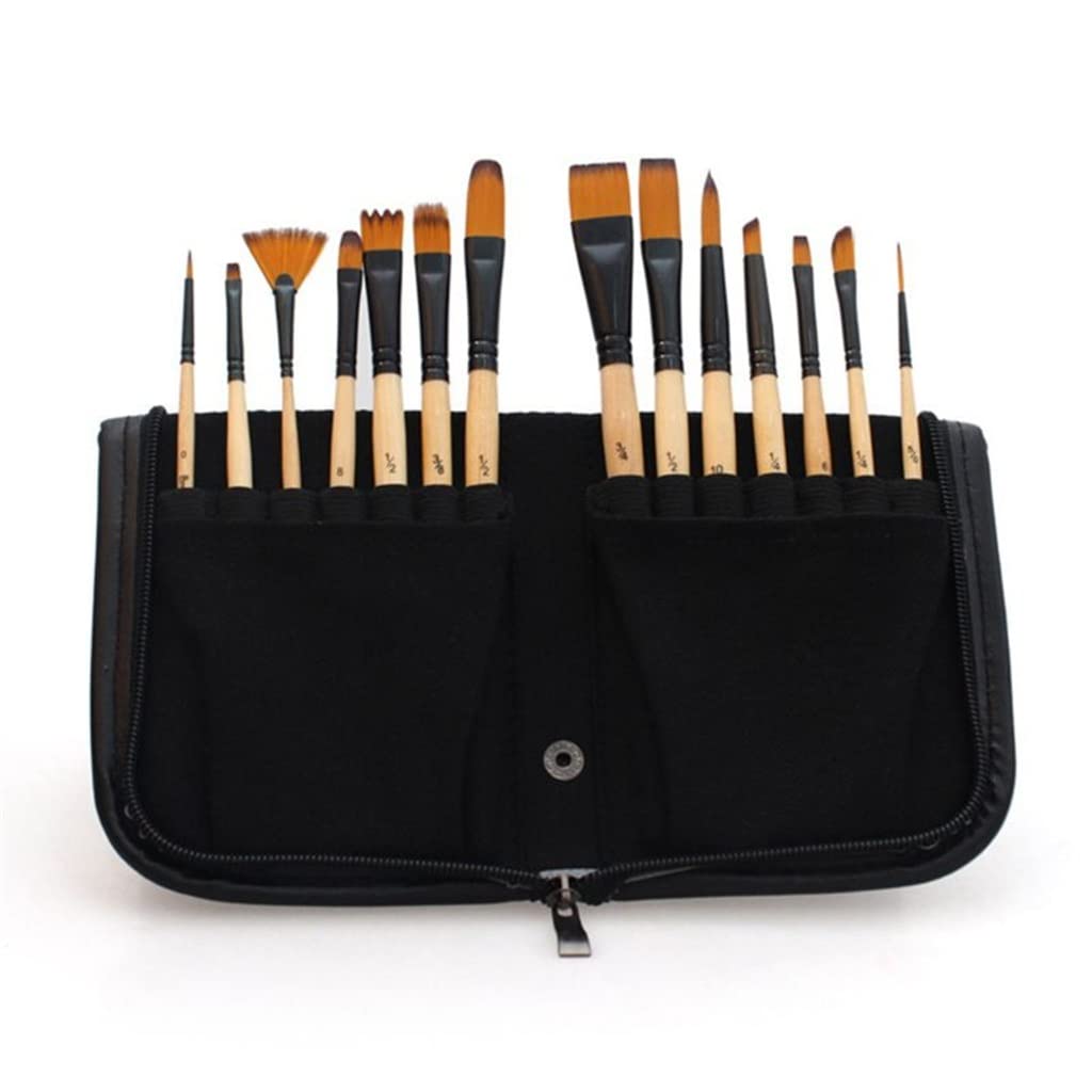14-Piece CHYSP Acrylic & Watercolor Paint Brush Set with Pencil Case Storage Bag - Professional Artist Painting Brushes for School, Canvas, Oil & Watercolor Painting - Perfect for Beginners & Professional Artists