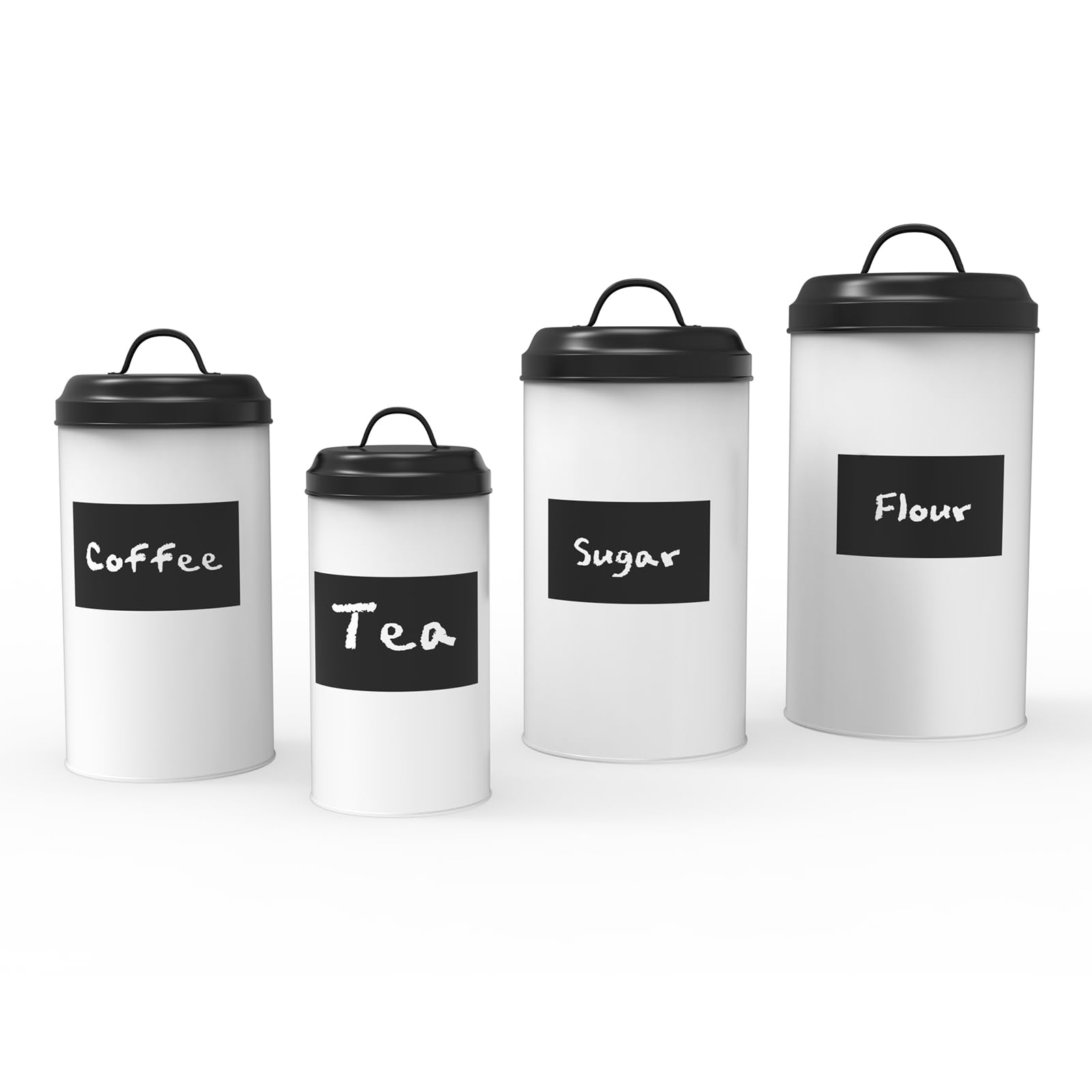 Vintage Farmhouse Kitchen Canisters Set of 4 - Rustic Metal Storage Containers for Coffee, Tea, Sugar & Flour with Chalkboard Labels - Country Farmhouse Decor for Kitchen & Pantry Organization (Perfect for Coffee Stations, Baking Supplies & Country Style Kitchens)